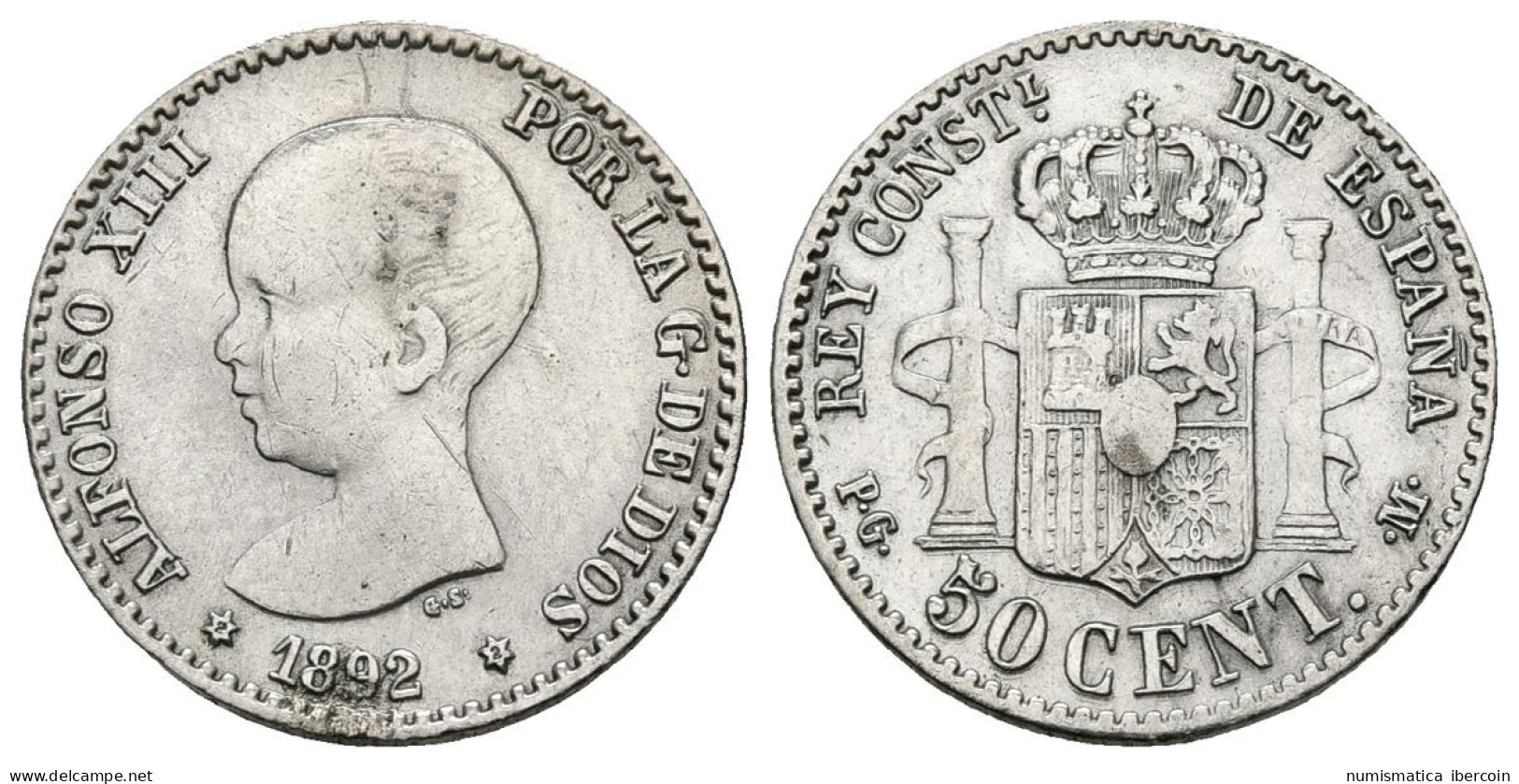 ALFONSO XIII. 50 Céntimos. 1892 *2-2. Madrid PGM. Cal-56. Ar. 2,48g. Restos De  - Monedas Provinciales