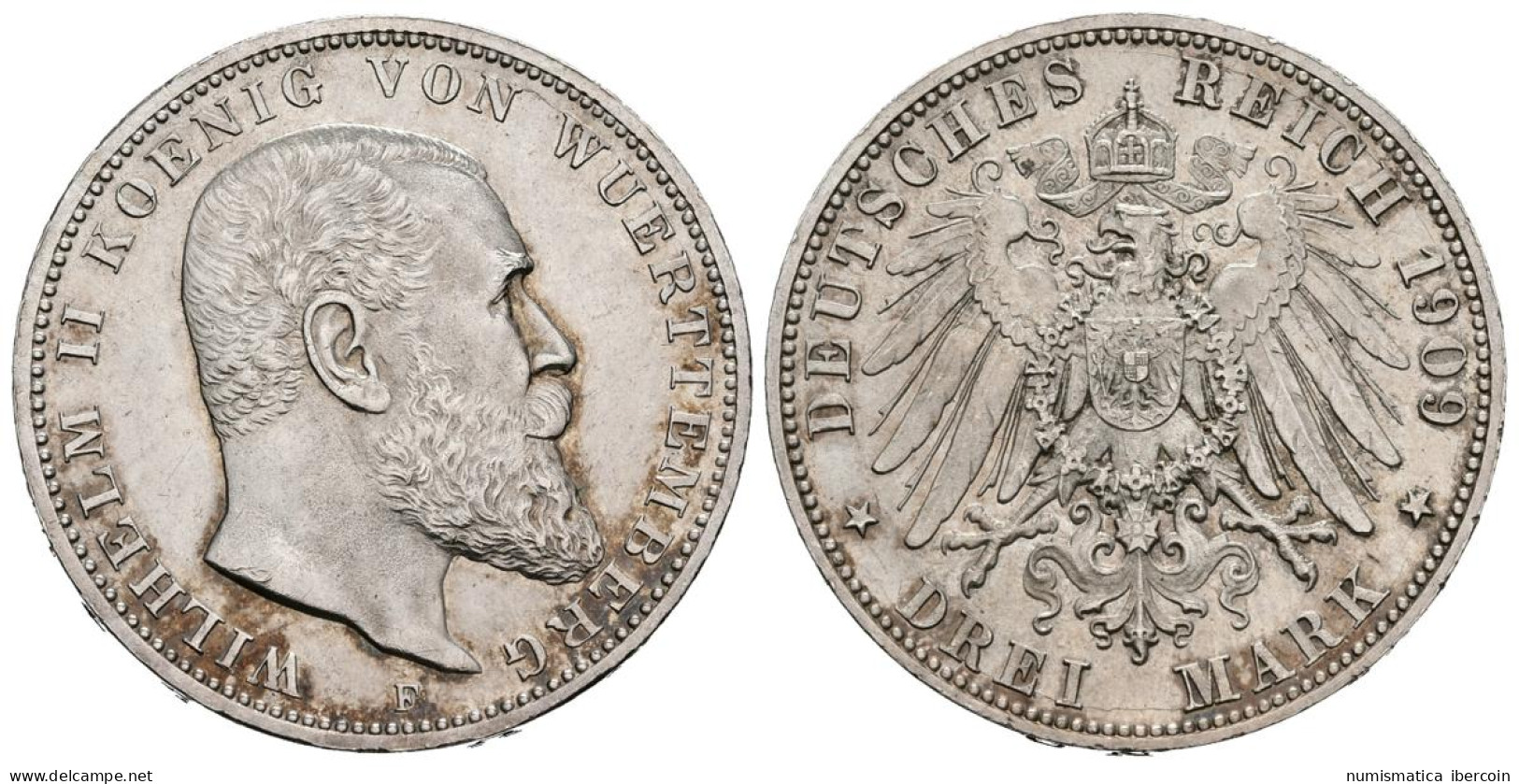 ALEMANIA. 3 Marcos (Ar. 16,65g/32,9mm). 1909. Wurtemberg. (KM#635). EBC. - Otros & Sin Clasificación