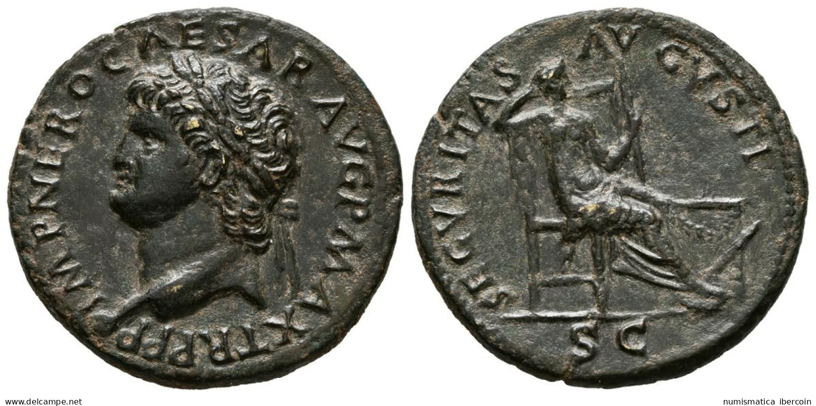 NERON. As. (Ae. 11,50g/29mm). 67 D.C. Lugdunum. (RIC 597). EBC. Limpiada. Raro  - Les Julio-Claudiens (-27 à 69)