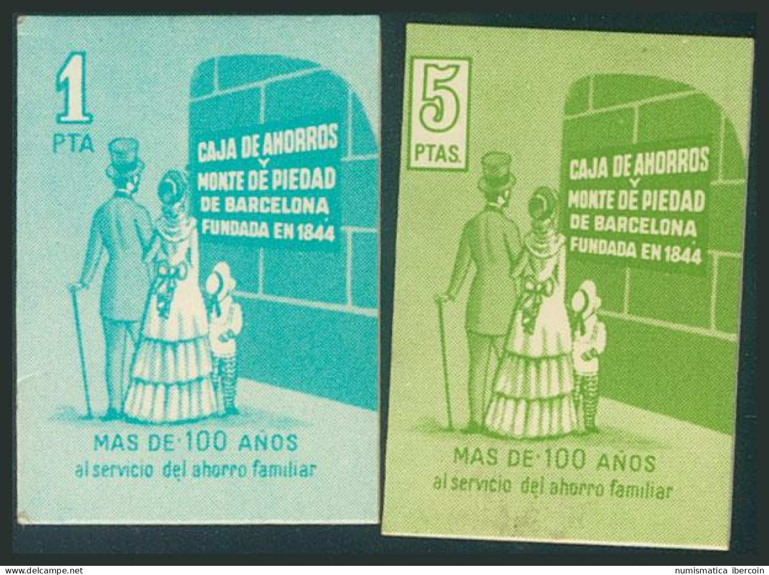 BARCELONA (1980ca). Conjunto De Vales De 1 Peseta Y De 5 Pesetas Del Ahorro Esc - Autres & Non Classés