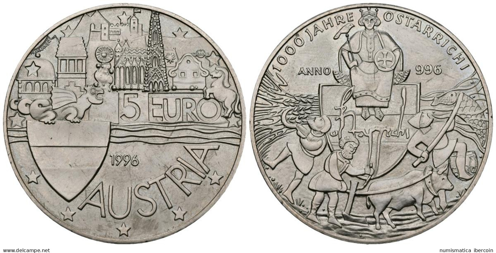 AUSTRIA.  5 Euro. 1000 Aniversario Fundación De Austria 996-1996. 1996. (CuNi.  - Autres & Non Classés