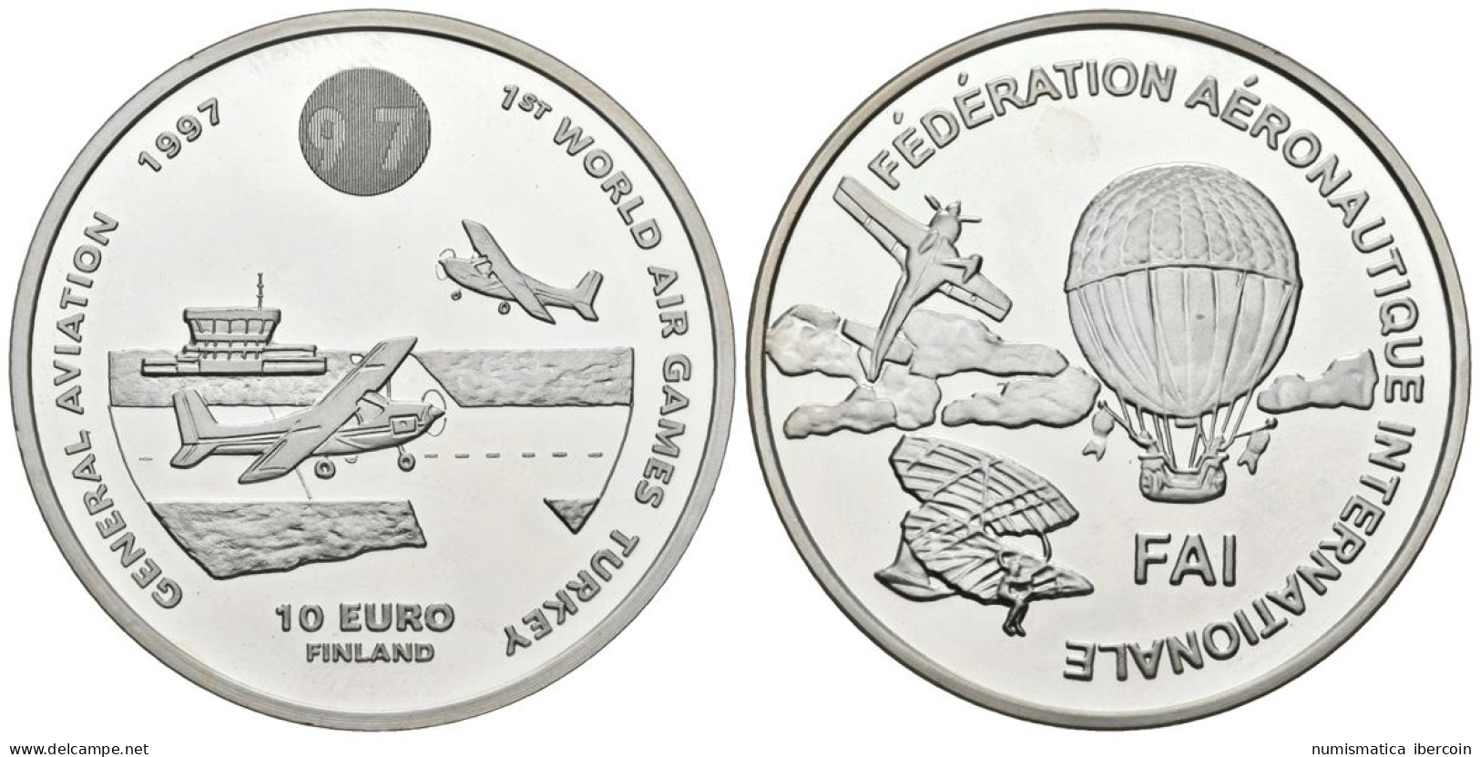 FINLANDIA. 10 Euro. 1st World Air Games Turkey. General Aviation. 1997. (Ar. 27 - Autres & Non Classés