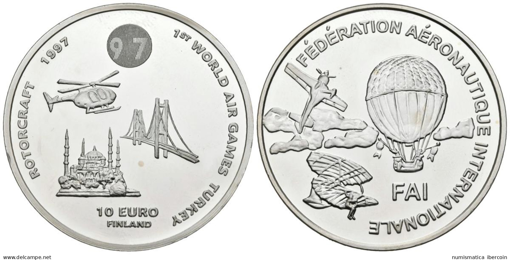 FINLANDIA. 10 Euro. 1st World Air Games Turkey. Motorcraft. 1997. (Ar. 27,39g/3 - Autres & Non Classés