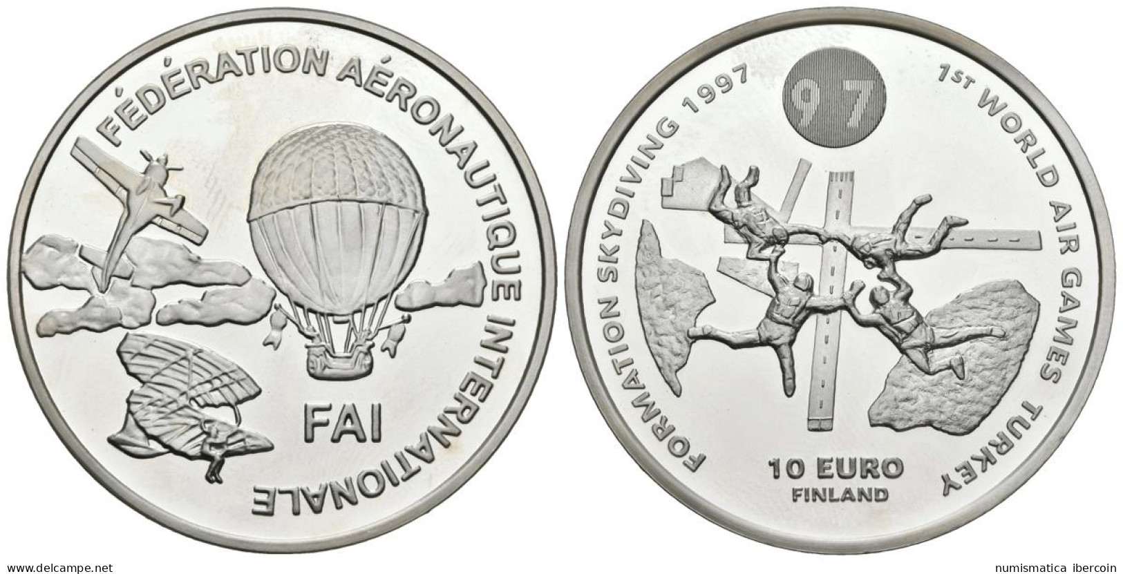 FINLANDIA. 10 Euro. 1st World Air Games Turkey.Formation Skydiving. 1997. (Ar.  - Sonstige & Ohne Zuordnung