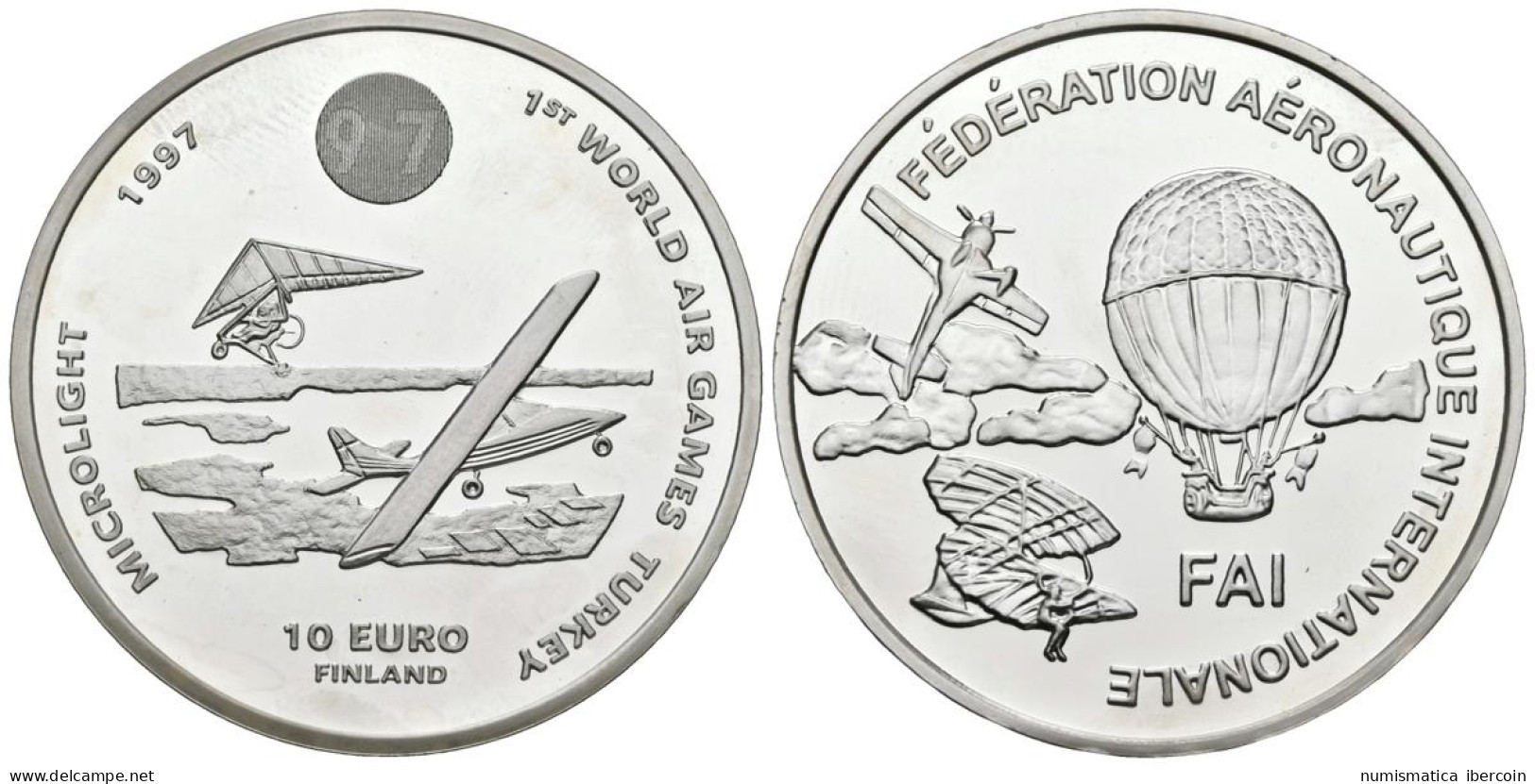 FINLANDIA. 10 Euro. 1st World Air Games Turkey. Microlight. 1997. (Ar. 27,07g/3 - Altri & Non Classificati