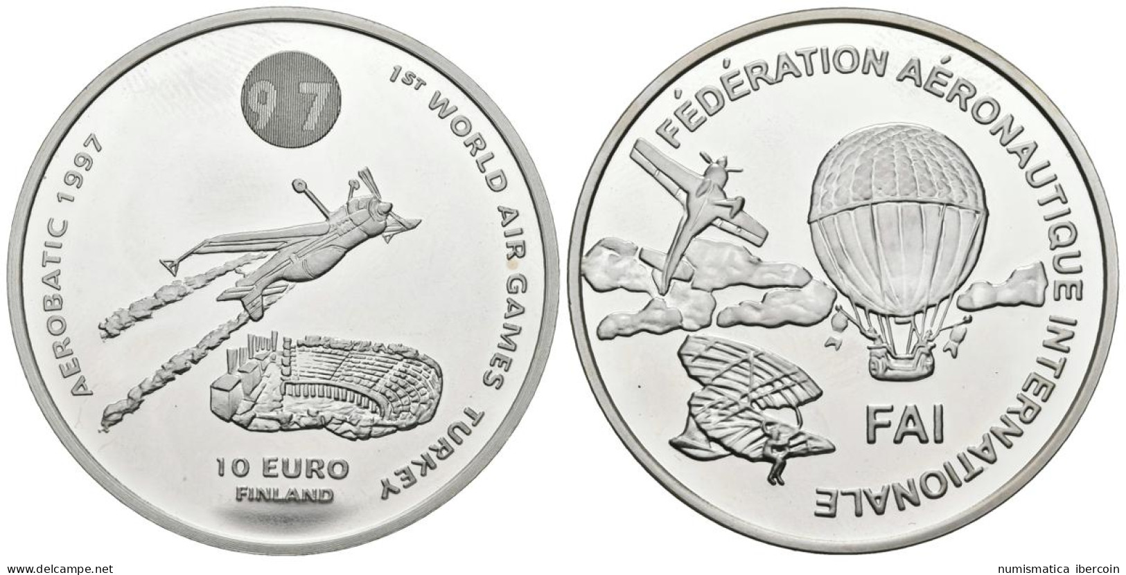 FINLANDIA. 10 Euro. 1st World Air Games Turkey. Aerobatic. 1997. (Ar. 27,35g/38 - Otros & Sin Clasificación