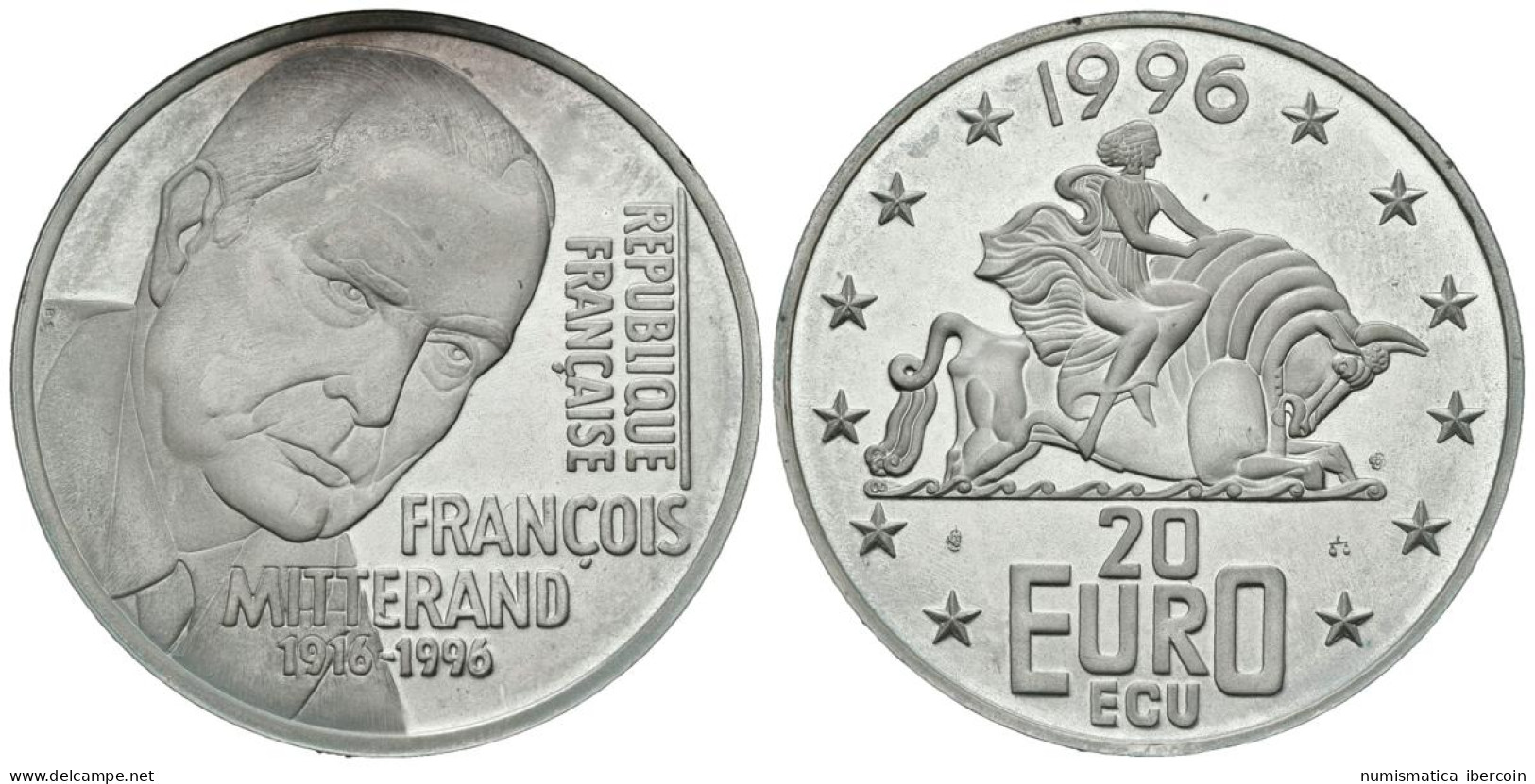 FRANCIA. 20 Euro. Francois Mitterand 1916-1996. 1996. (Ar. 22,84g/37,00mm). Pro - Altri & Non Classificati