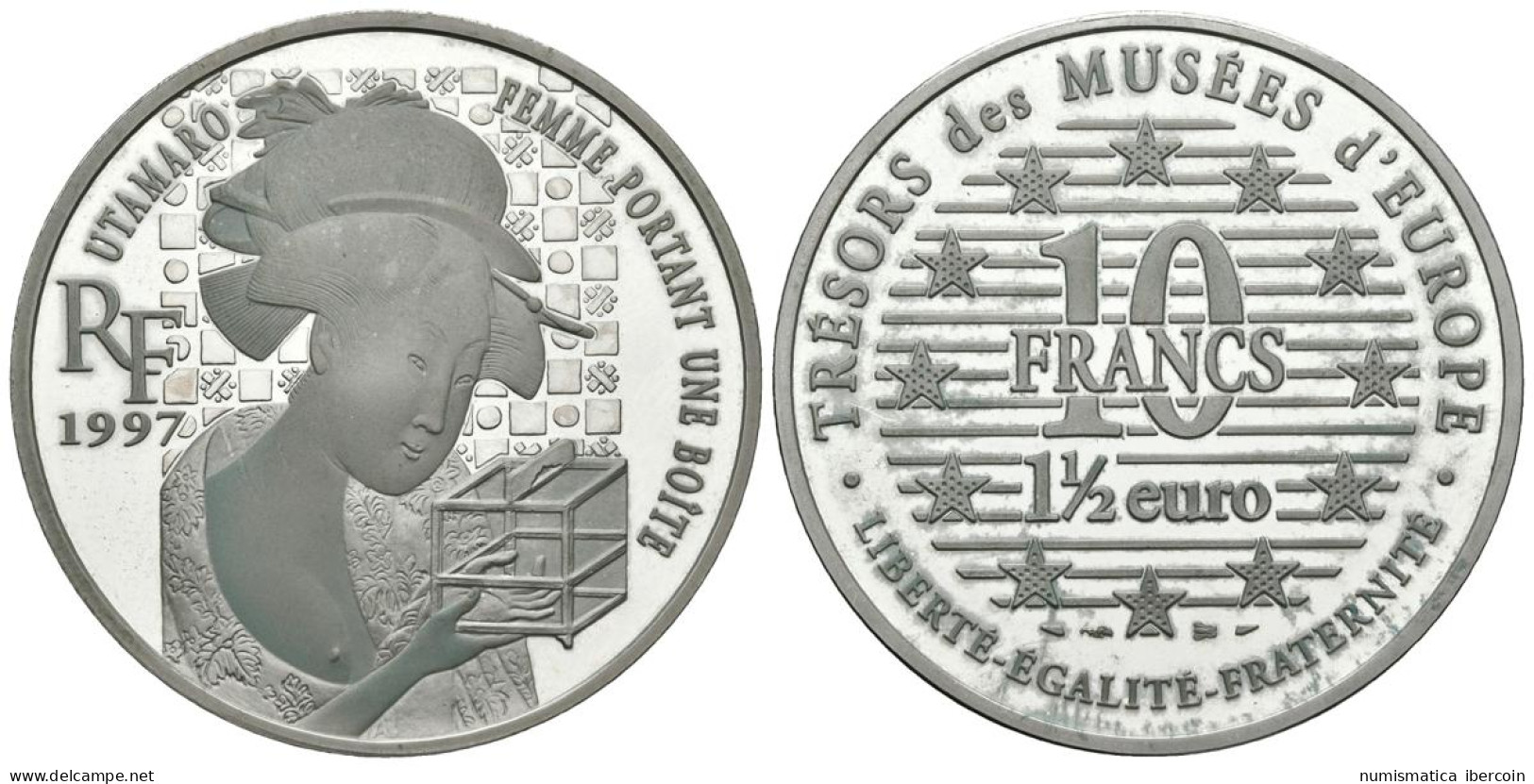 FRANCIA. 10 Francs. 1 1/2 Euro. Tesoros De Los Museos De Europa. Utamaro. 1997. - Andere & Zonder Classificatie