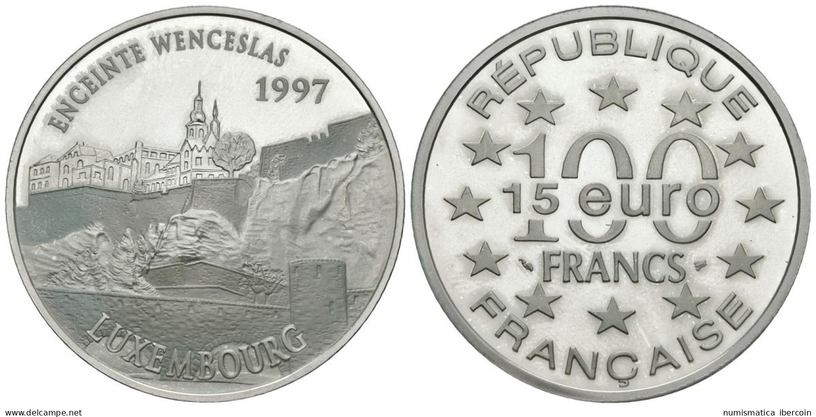 FRANCIA. 100 Francs. 15 Euro. Wesceslao De Luxemburgo. 1997. (Ar. 22,20g/37,00m - Altri & Non Classificati