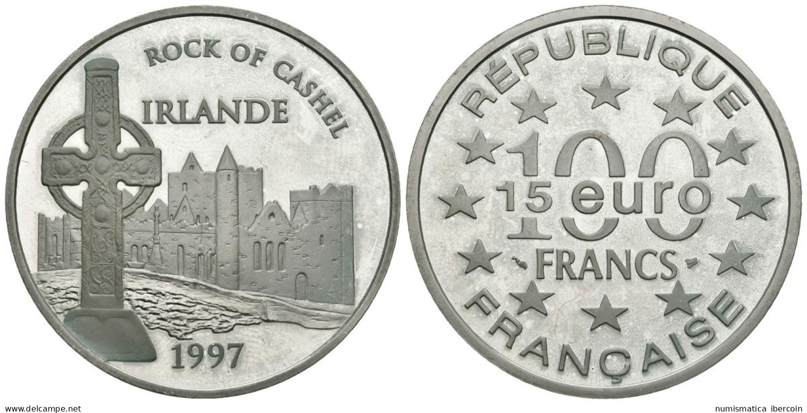 FRANCIA. 100 Francs. 15 Euro. Rock Of Cashel. Irlanda. 1997. (Ar. 22,25g/37,00m - Otros & Sin Clasificación