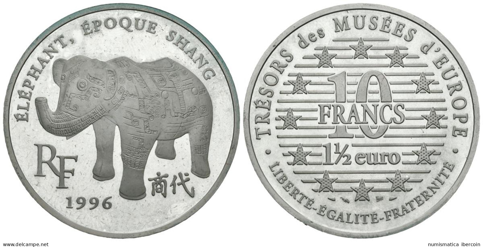 FRANCIA. 100 Francs. 15 Euro. Elephant. Epoque Shang. 1996. (Ar. 22,16g/37,00mm - Autres & Non Classés