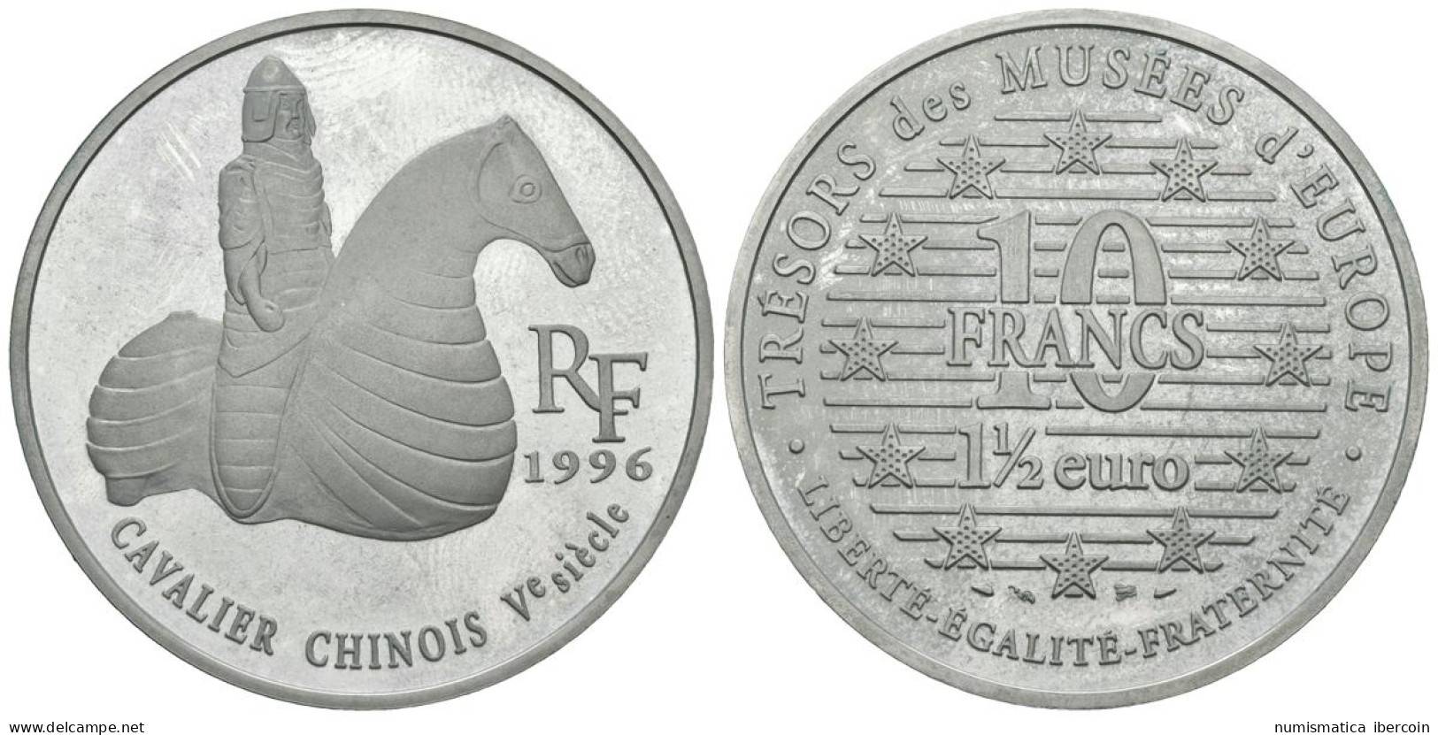 FRANCIA. 100 Francs. 15 Euro. Cavalier Chinois. 1996. (Ar. 22,16g/37,00mm). Pro - Otros & Sin Clasificación