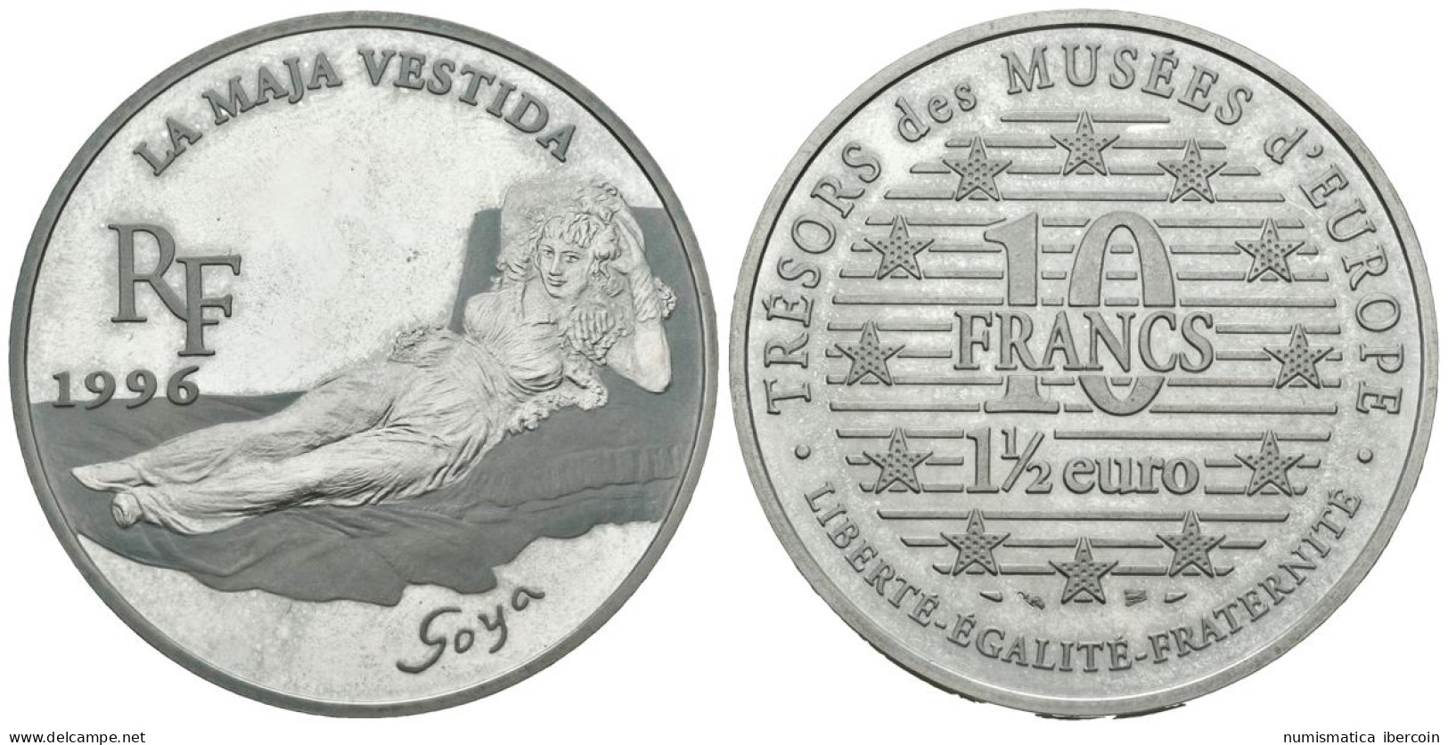 FRANCIA. 100 Francs. 15 Euro. La Maja Vestida. 1996. (Ar. 22,18g/37,00mm). Proo - Autres & Non Classés