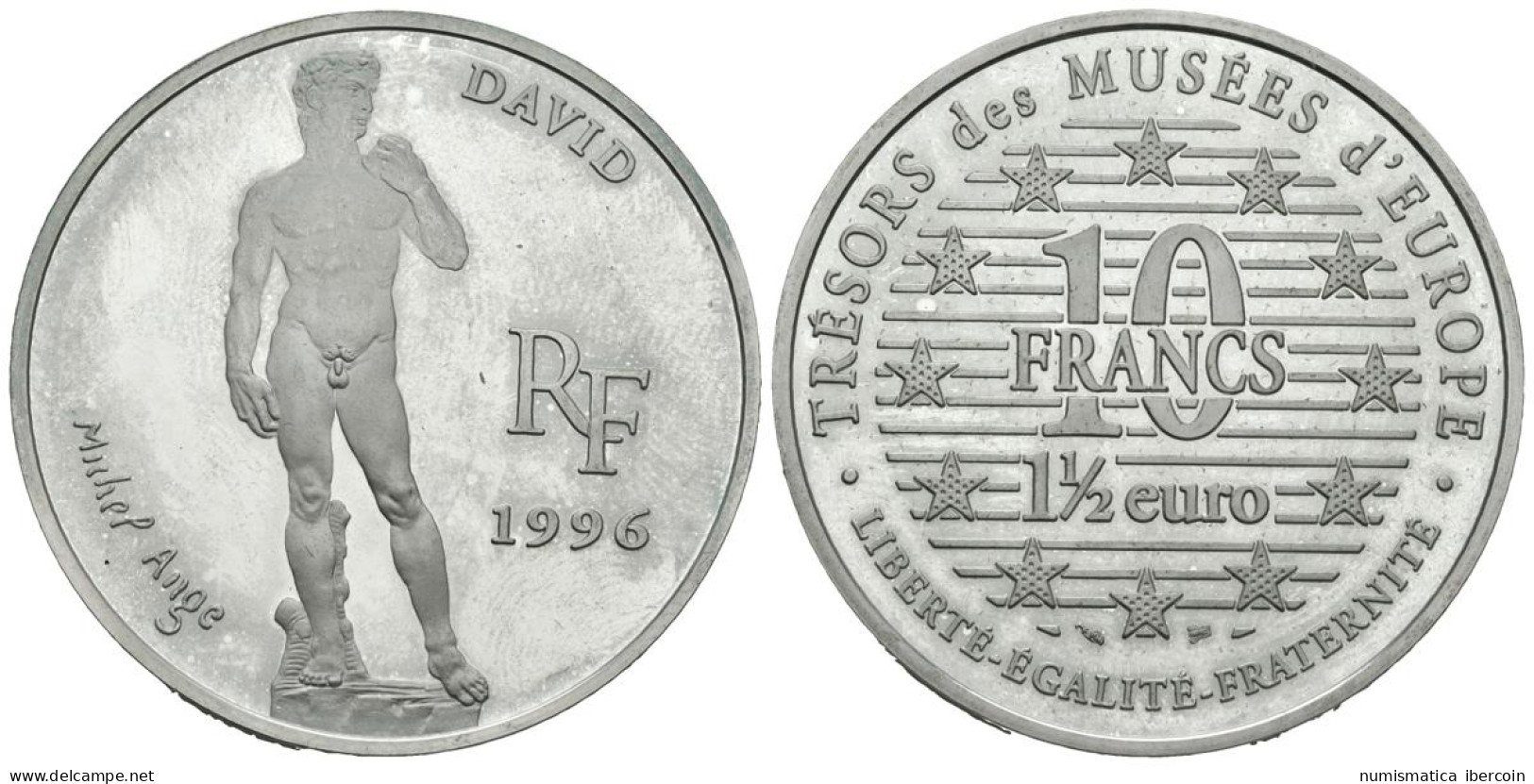 FRANCIA. 100 Francs. 15 Euro. David. Miguel Ángel. 1996. (Ar. 22,17g/37,00mm).  - Otros & Sin Clasificación