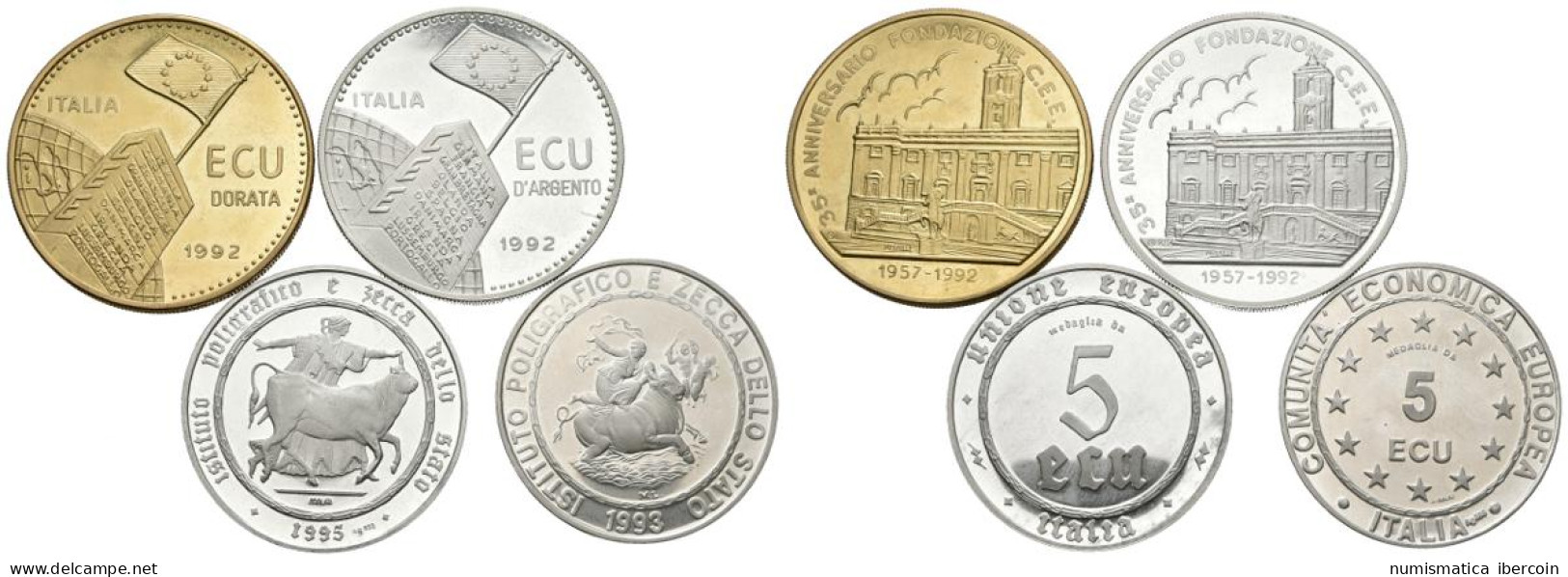 ITALIA. Conjunto De 4 Monedas De Diferentes Valores De ECU. Diferentes Fechas.  - Other & Unclassified