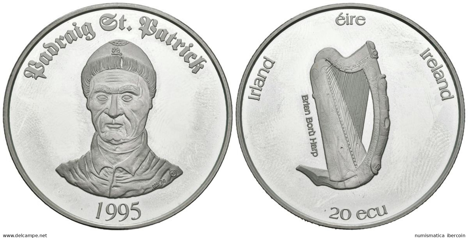 IRLANDA.  20 Ecu. Padraig St Patrick. 1995. (Ar.24,99g/38,3mm). Proof - Otros & Sin Clasificación