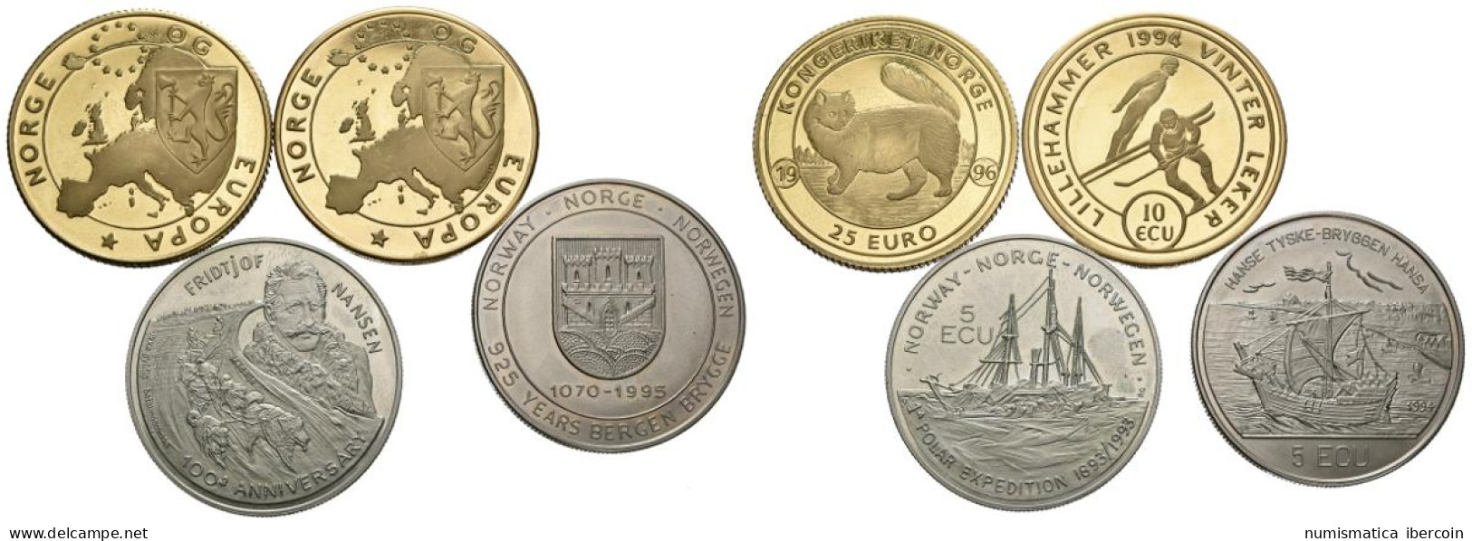 NORUEGA. Conjunto De 4 Monedas De Diferentes Valores De 5 Y 10 Ecu Y 25 Euro En - Sonstige & Ohne Zuordnung