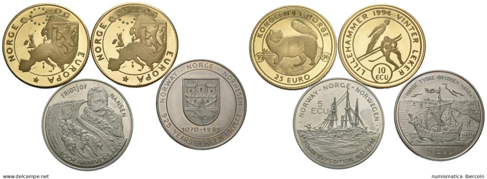 NORUEGA. Conjunto De 4 Monedas De Diferentes Valores De 5 Y 10 Ecu Y 25 Euro En - Autres & Non Classés