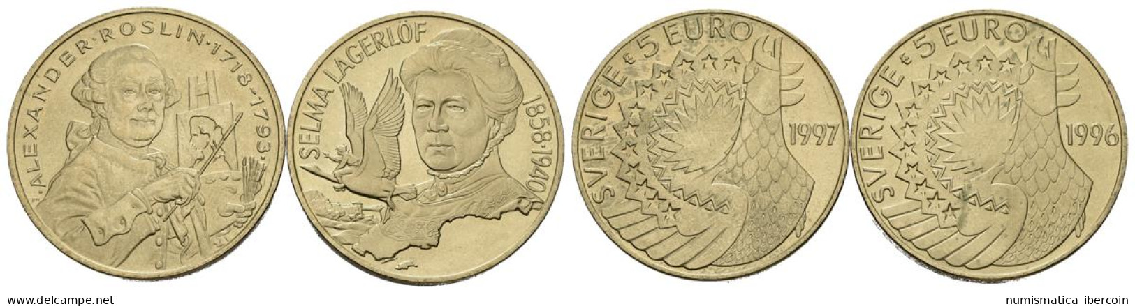 SUECIA. Conjunto De 2 Monedas De Latón De Valores De 5 Euro De 1996 Y 1997. Sin - Other & Unclassified