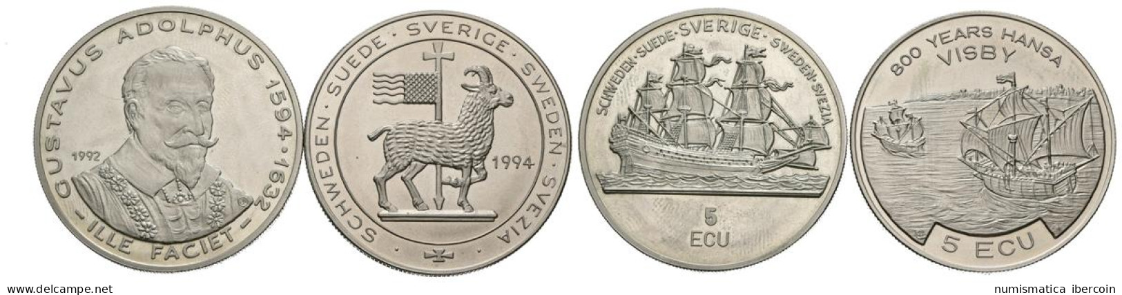 SUECIA. Conjunto De 2 Monedas De Cupro-niquel De 5 Ecu De Los Años 1992 Y 1994. - Other & Unclassified