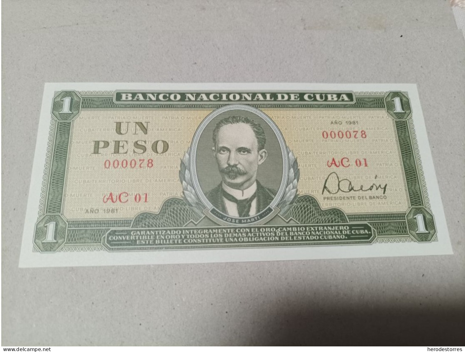 Billete De Cuba De 1 Peso, Nº Bajisimo 000078, Año 1981, UNC - Cuba