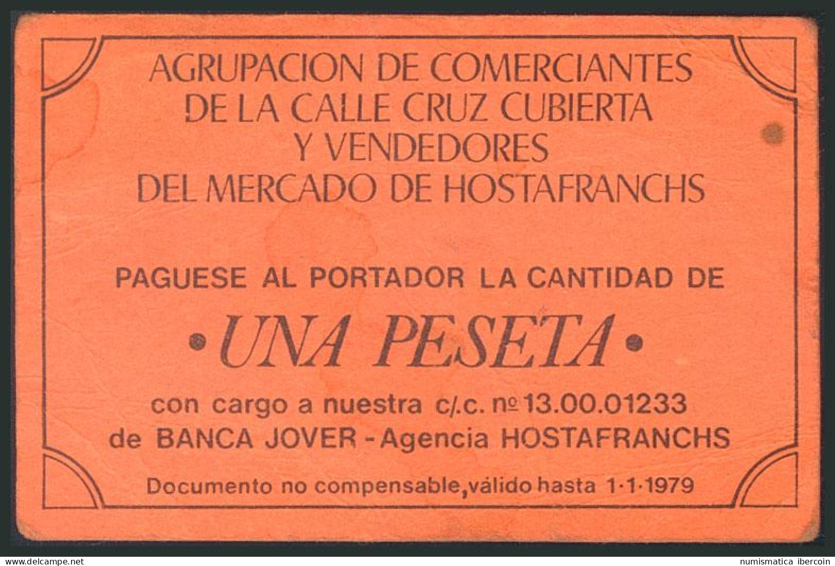 BARCELONA (1978). Vale De 1 Peseta De La Agrupación De Comerciantes Del Mercado - Andere & Zonder Classificatie