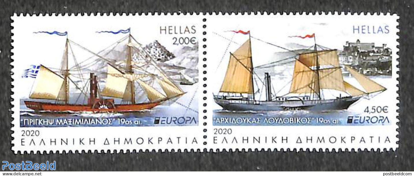 Greece 2020 Europa, Old Postal Roads 2v [:], Mint NH, History - Transport - Europa (cept) - Post - Ships And Boats - Nuovi