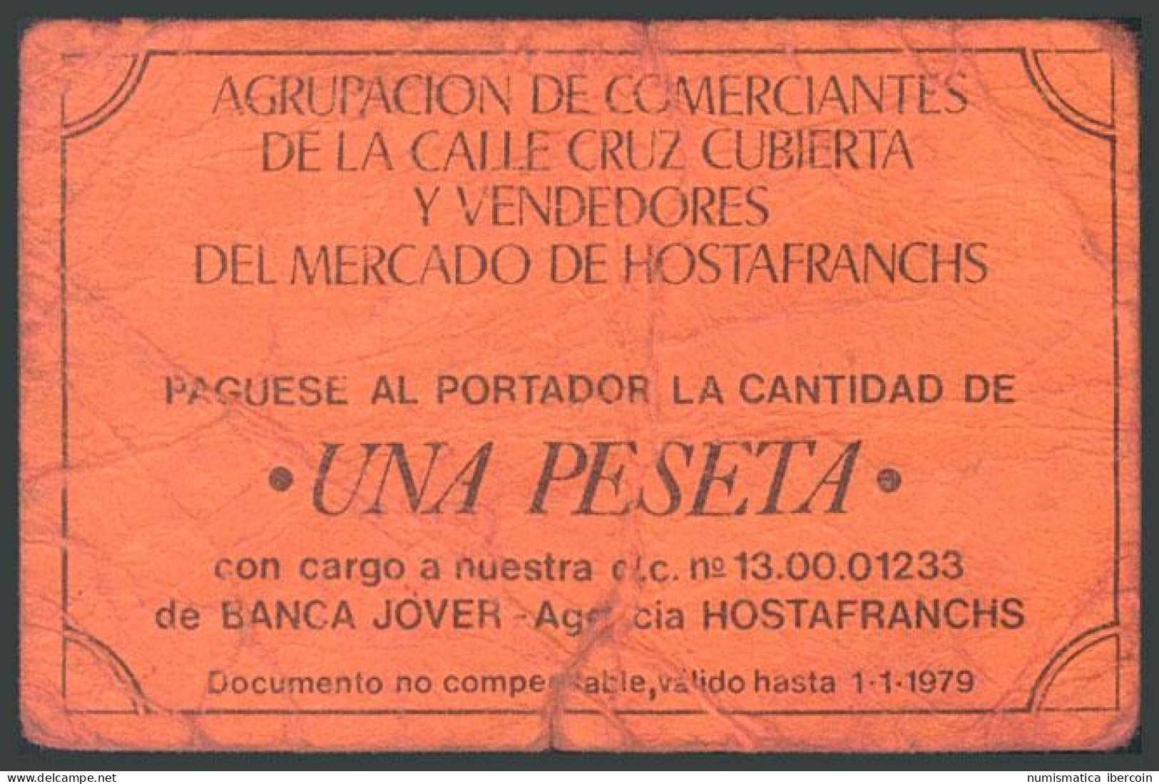 BARCELONA (1978). Vale De 1 Peseta De La Agrupación De Comerciantes Del Mercado - Altri & Non Classificati