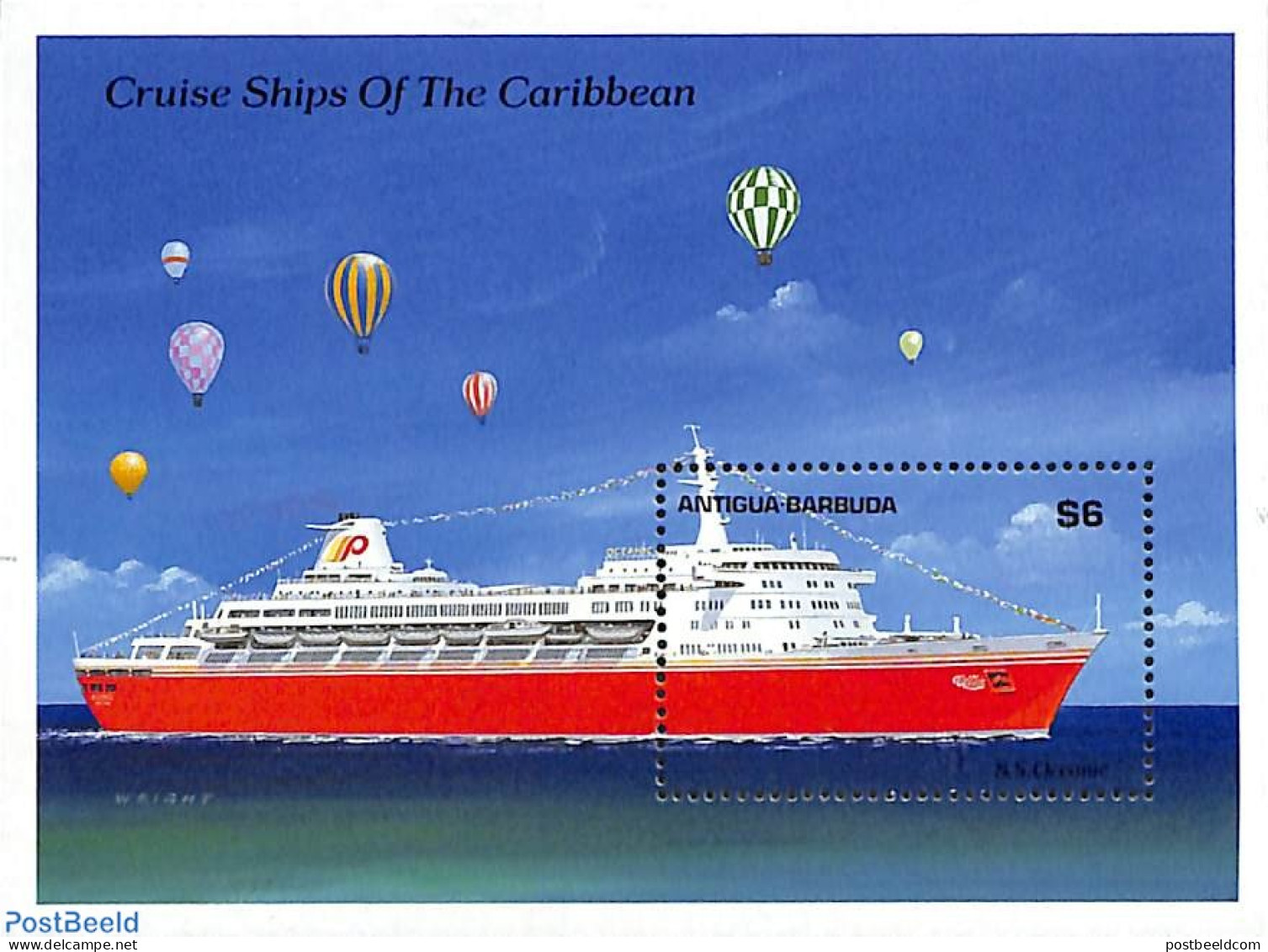 Antigua & Barbuda 1989 S.S. Oceanic S/s, Mint NH, Transport - Balloons - Ships And Boats - Montgolfières