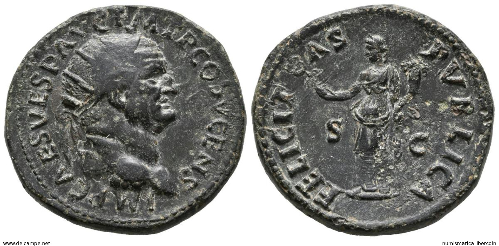 VESPASIANO. Dupondio. (Ae. 11,66g/27mm). 74 D.C. Roma. Anv: IMP CAES VESP AVG P - The Flavians (69 AD To 96 AD)