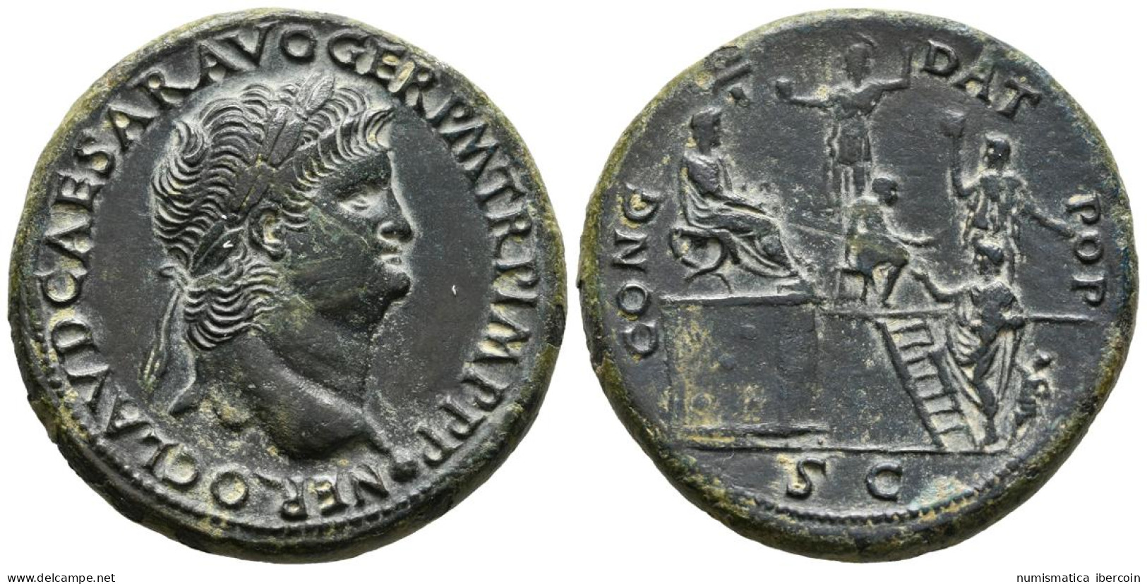 NERON. Sestercio. (Ae. 26,66g/35mm). 65 D.C. Lugdunum. Anv: NERO CLAVD CAESAR A - The Julio-Claudians (27 BC To 69 AD)