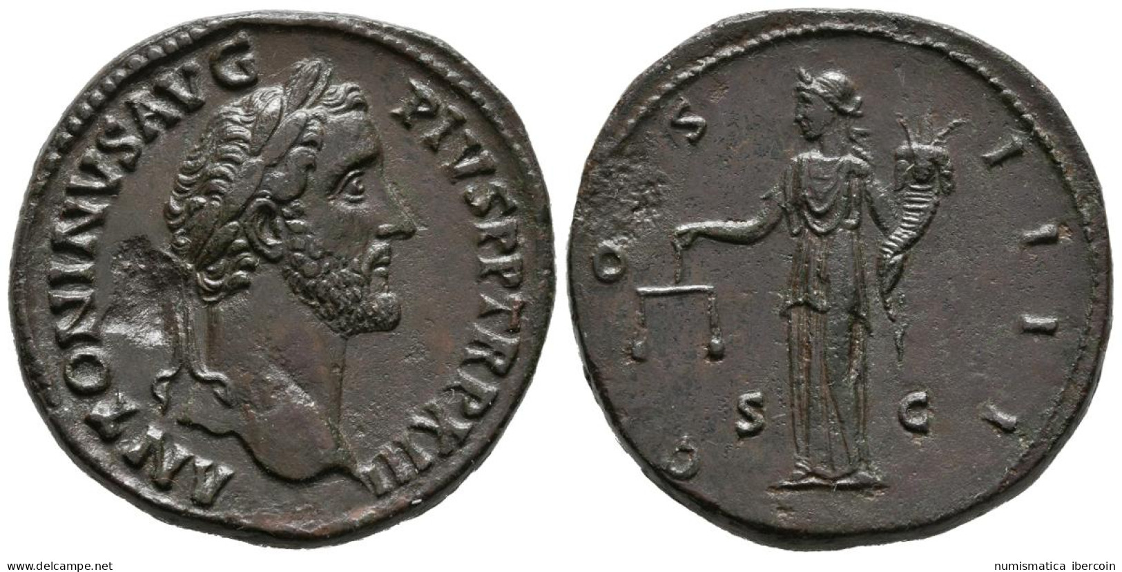 ANTONIO PIO. Sestercio. (Ae. 24,24g/32mm). 145-161 D.C. Roma. Anv: ANTONINVS AV - Les Antonins (96 à 192)