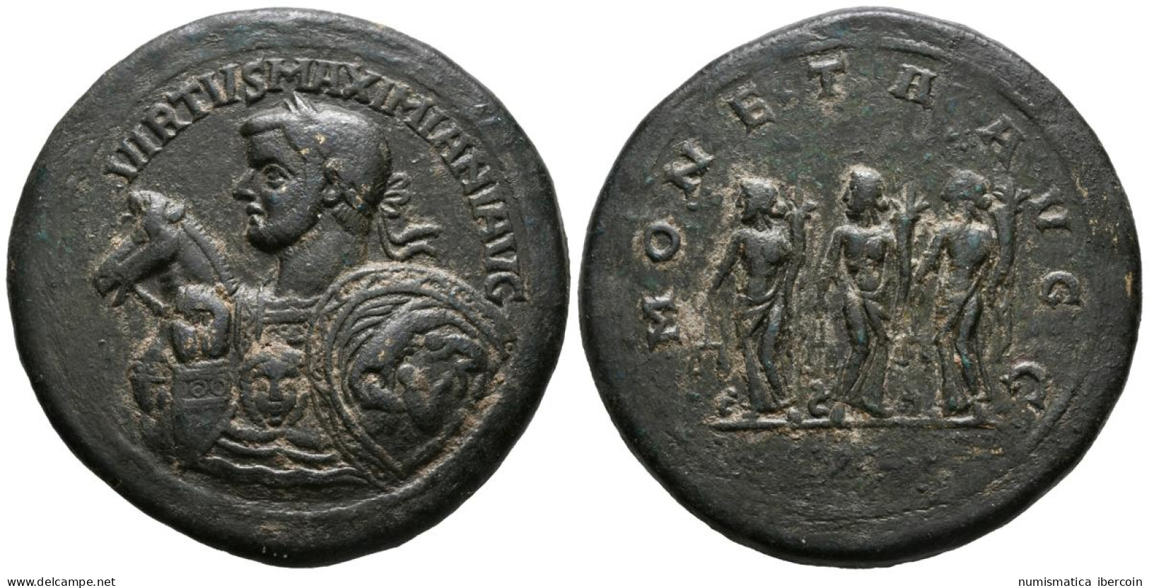 MAXIMIANO, Hércules. Medallón. (Ae. 40,99g/41mm). 297-298 D.C. Roma. Anv: VIRTV - The Tetrarchy (284 AD To 307 AD)