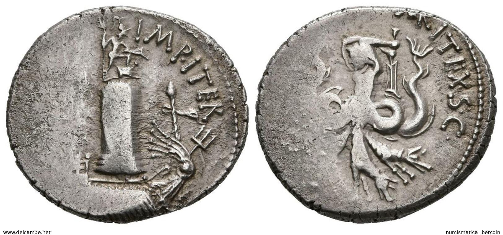 SEXTO POMPEYO. Denario. (Ar. 3,87g/20mm). 42-40 A.C. Sicilia. Anv: MAG PIVS IMP - Republic (280 BC To 27 BC)