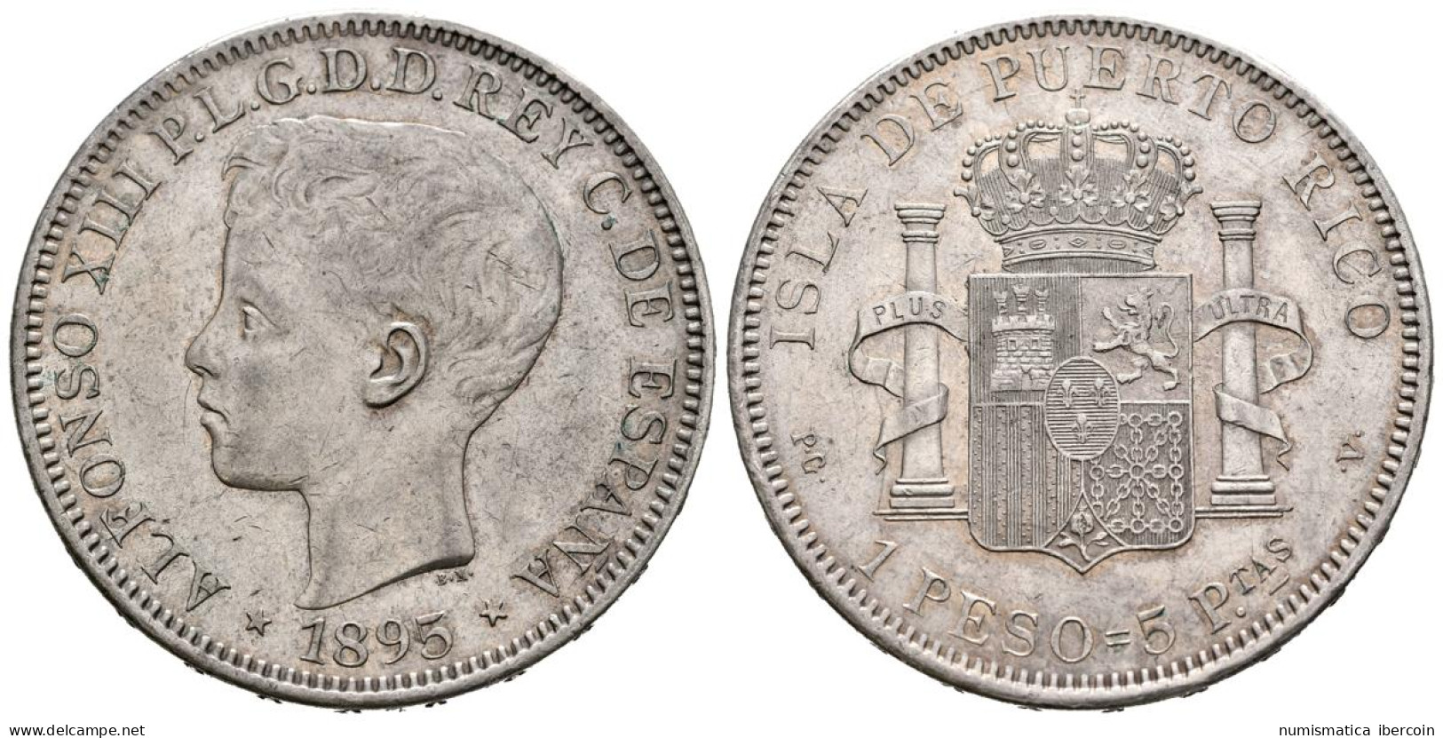 ALFONSO XIII (1885-1931). 1 Peso. (Ar. 25,17g/37mm). 1895. Puerto Rico PGV. (Ca - Provinciale Munten