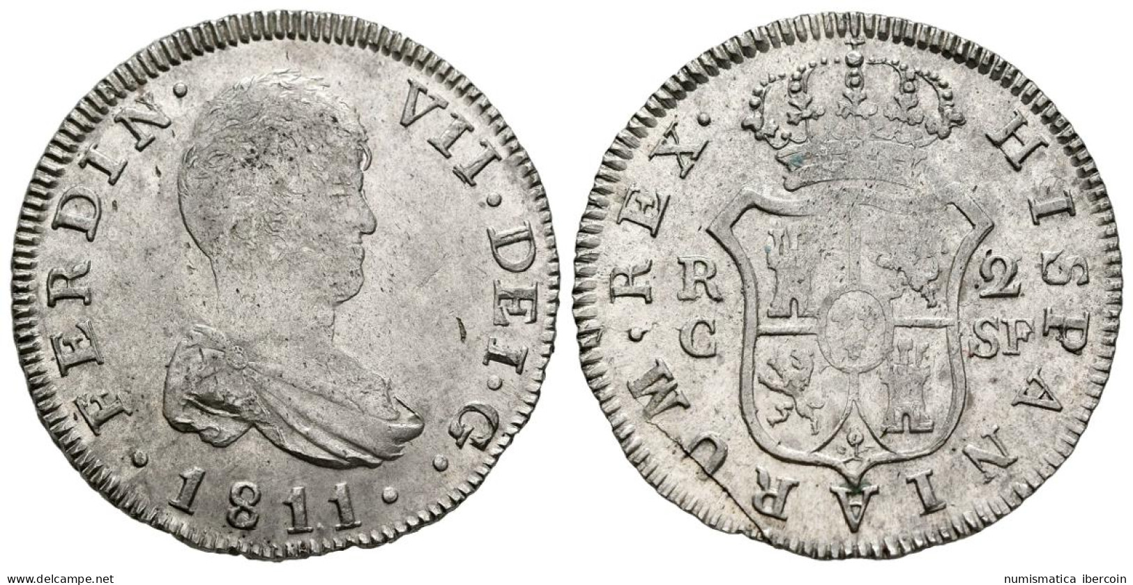 FERNANDO VII (1808-1833). 2 Reales. (Ar. 5,46g/27mm). 1811. Cataluña SF. (Cal-2 - Monedas Provinciales