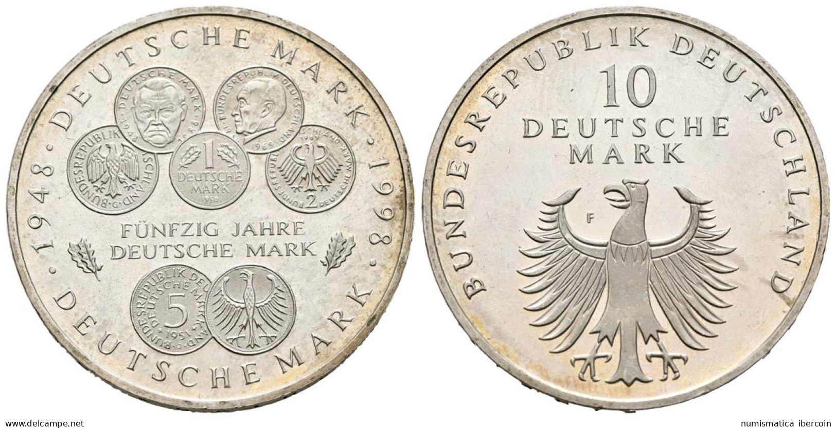 ALEMANIA. 10 Marcos (Ar. 15,44g/33mm). 1998. Stuttgart F. 50 Aniversario Del Ma - Autres & Non Classés