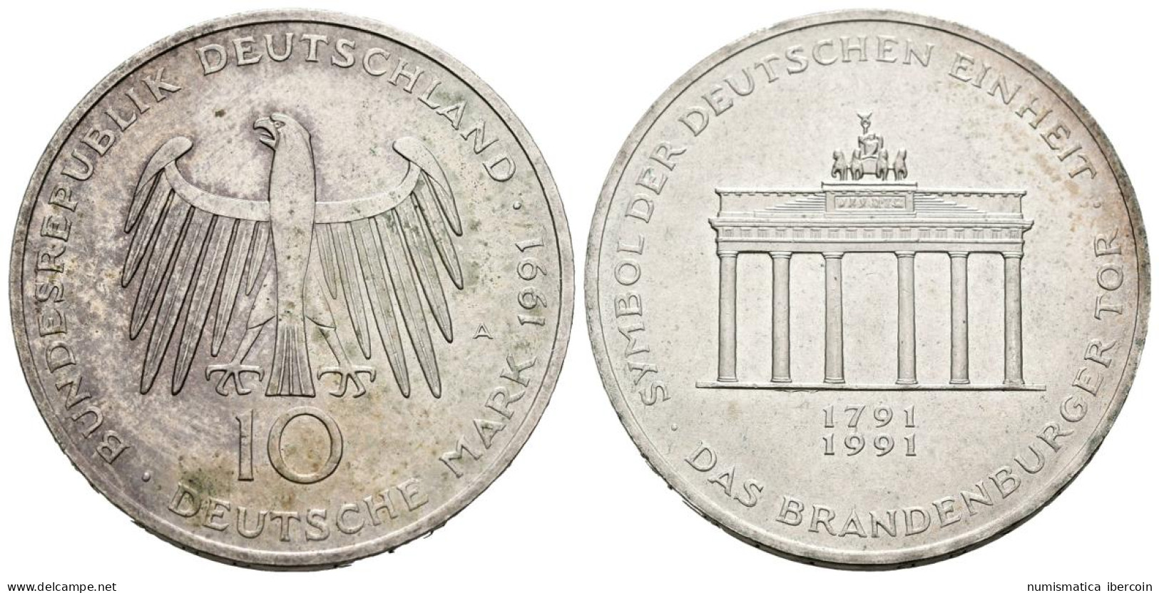 ALEMANIA. 10 Marcos (Ar. 15,34g/33mm). 1991. Berlín A. Puerta De Brandenburgo.  - Otros & Sin Clasificación