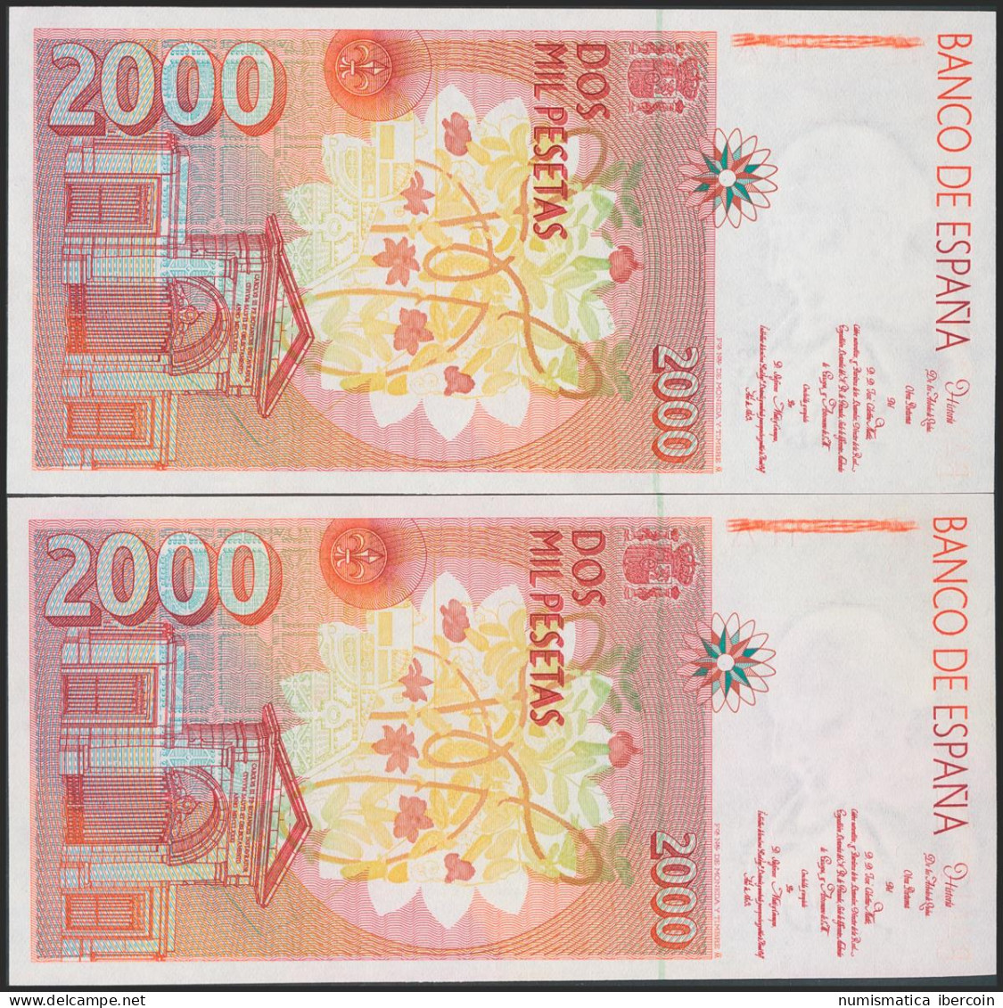 2000 Pesetas. 24 De Abril De 1992. Pareja Correlativa. Sin Serie Y Numeración B - Other & Unclassified