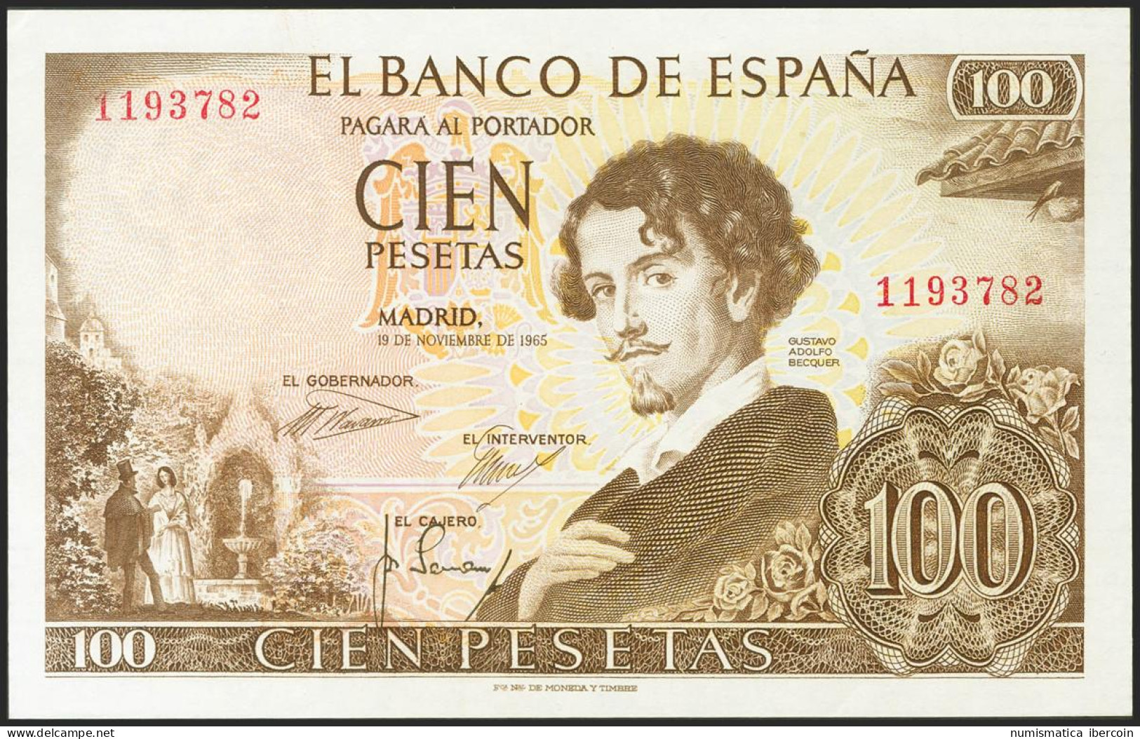 100 Pesetas. 19 De Noviembre De 1965. Sin Serie. (Edifil 2017: 470). Apresto Or - Other & Unclassified