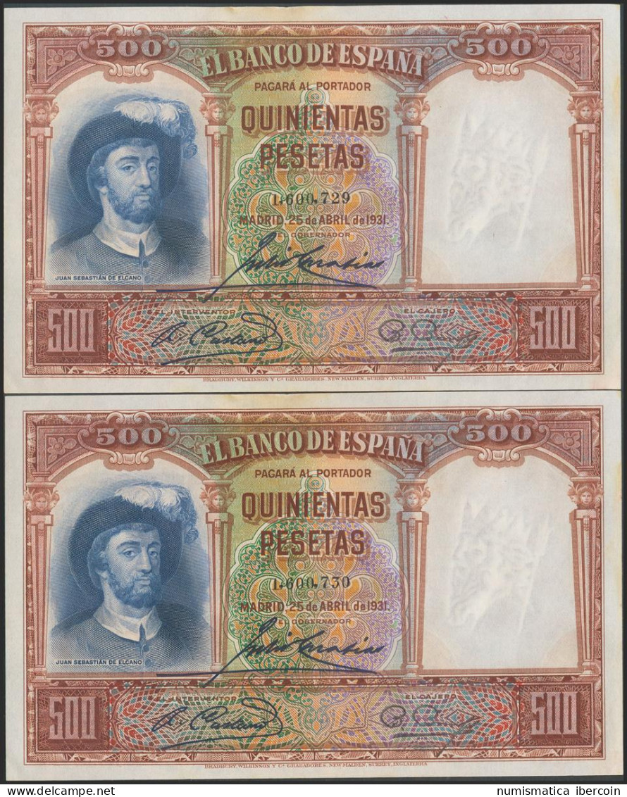 500 Pesetas. 25 De Abril De 1931. Pareja Correlativa. Sin Serie. (Edifil 2017:  - Other & Unclassified