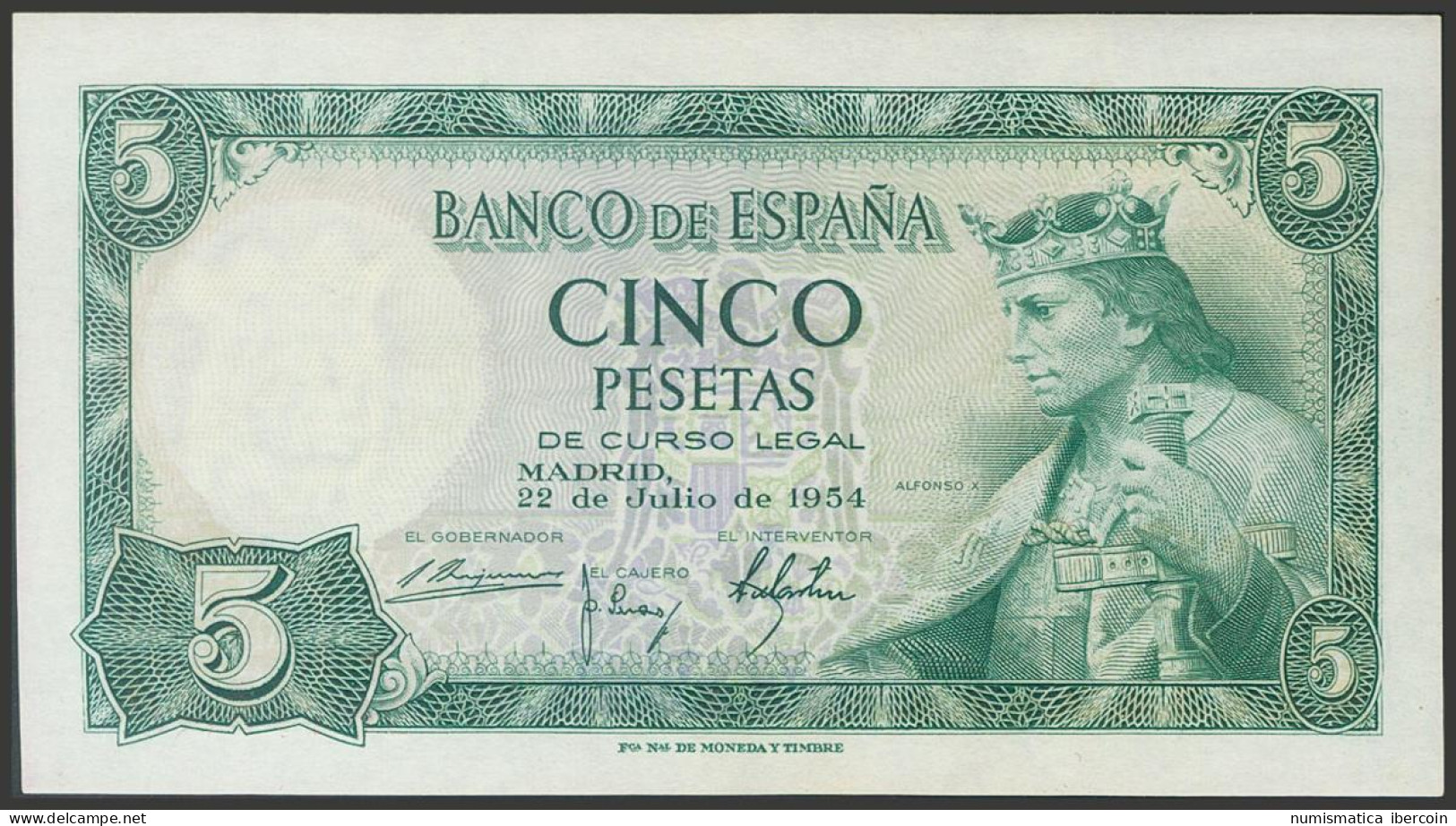 5 Pesetas. 22 De Julio De 1954. Sin Serie. (Edifil 2017: 466). Conserva Todo Su - Other & Unclassified