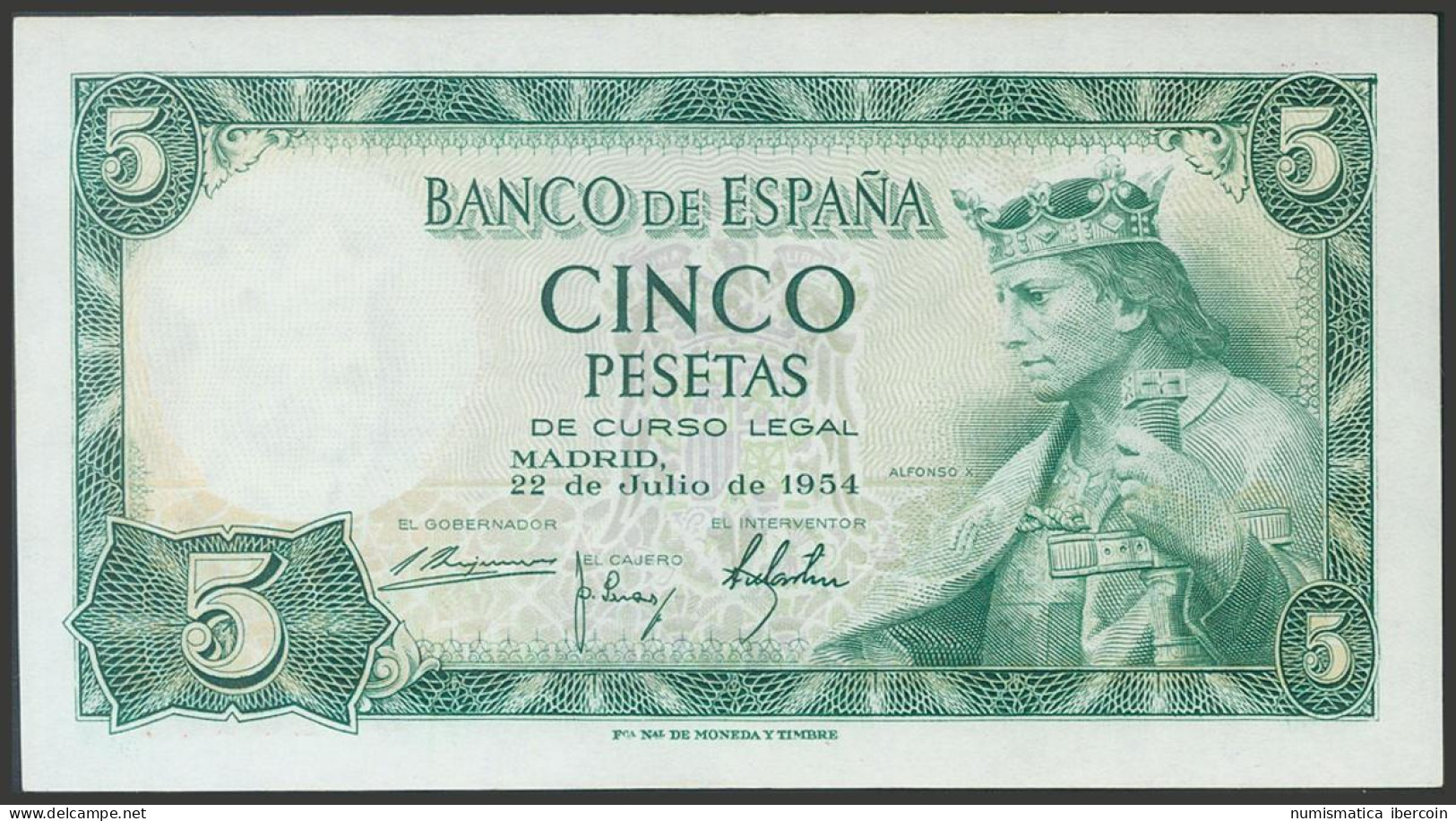 5 Pesetas. 22 De Julio De 1954. Sin Serie. (Edifil 2017: 466). Conserva Todo Su - Other & Unclassified