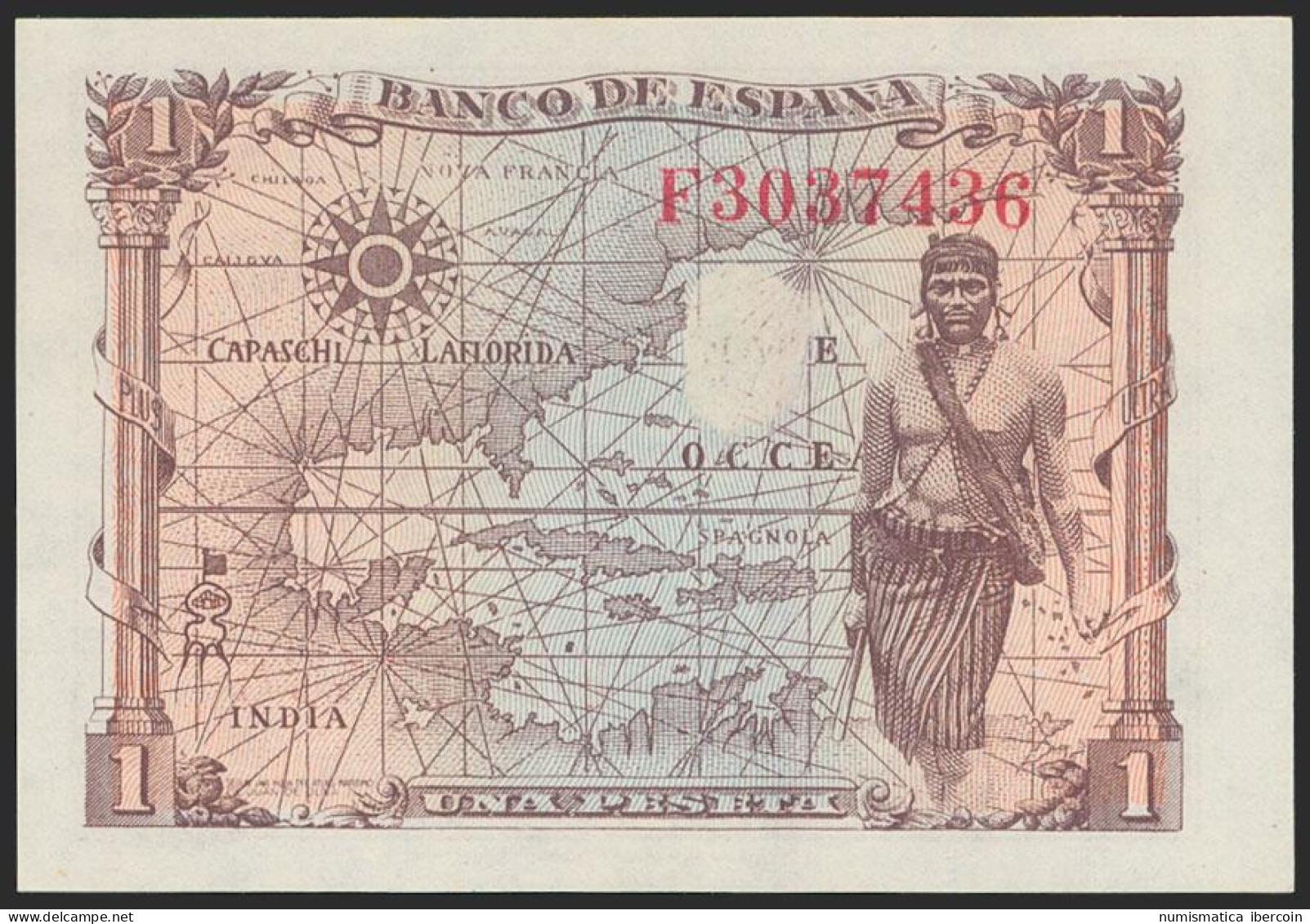 1 Peseta. 15 De Junio De 1945. Serie F. (Edifil 2021: 448a). Apresto Original.  - Other & Unclassified