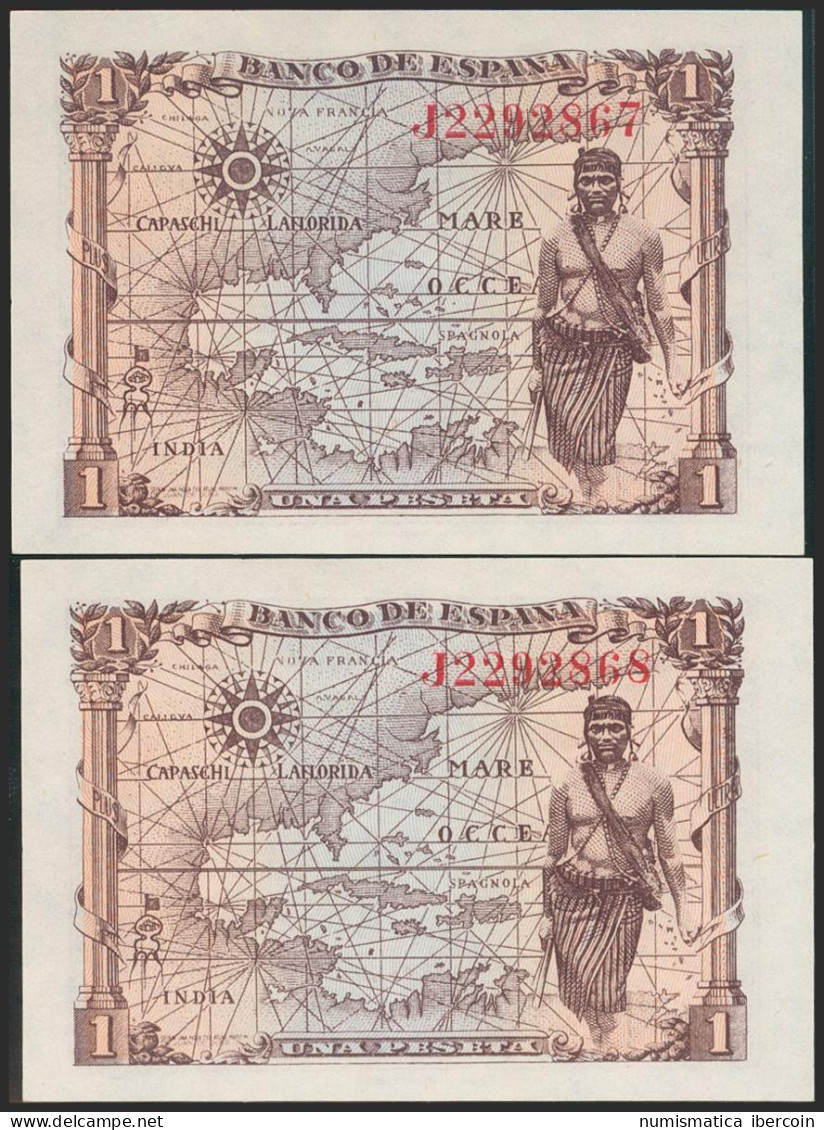 1 Peseta. 15 De Junio De 1945. Pareja Correlativa. Serie J. (Edifil 2021: 448a) - Other & Unclassified