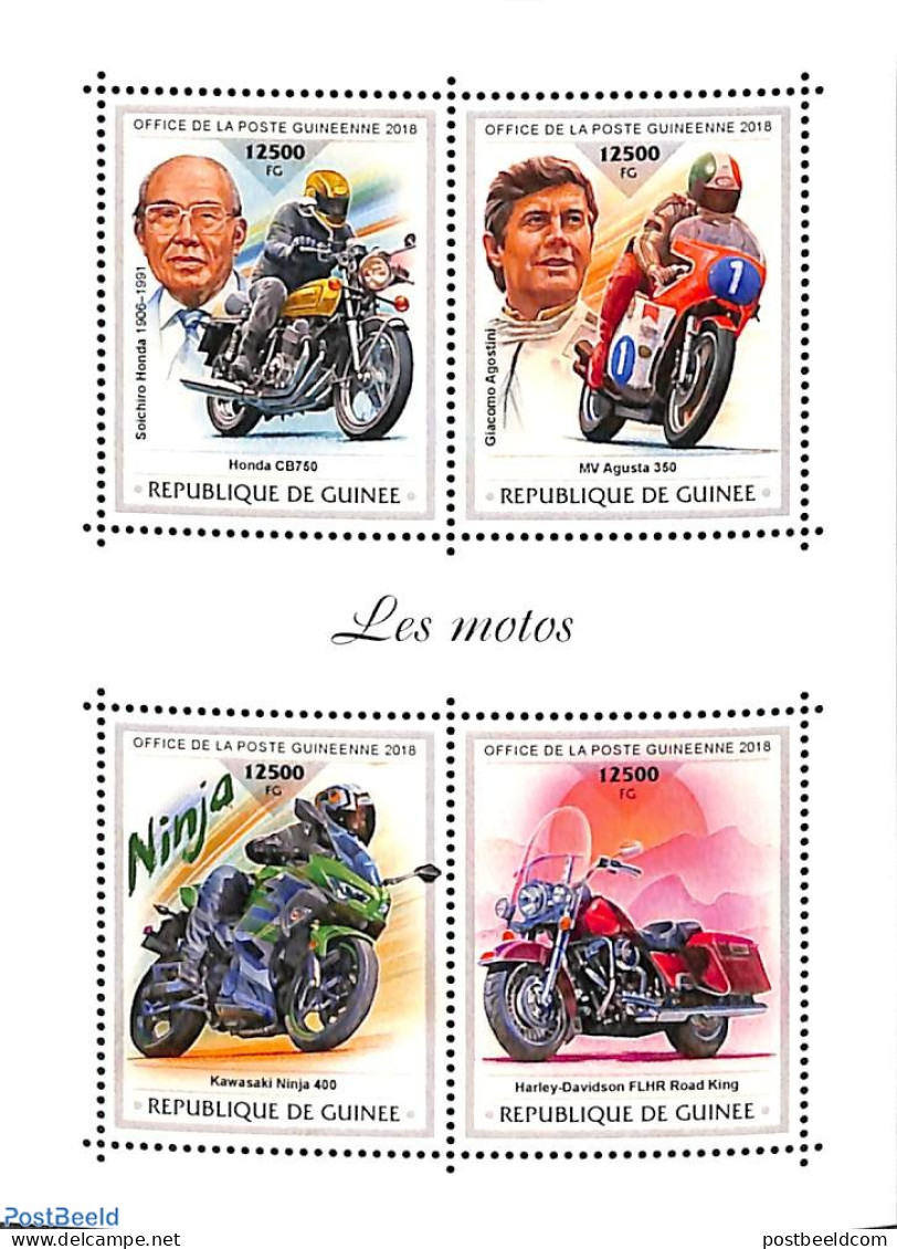 Guinea, Republic 2018 Motorcycles 4v M/s, Mint NH, Transport - Motorcycles - Motorbikes