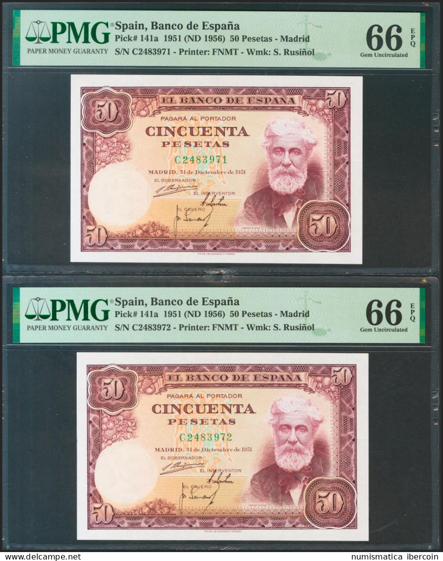 50 Pesetas. 31 De Diciembre De 1951. Pareja Correlativa. Serie C. (Edifil 2021: - Autres & Non Classés