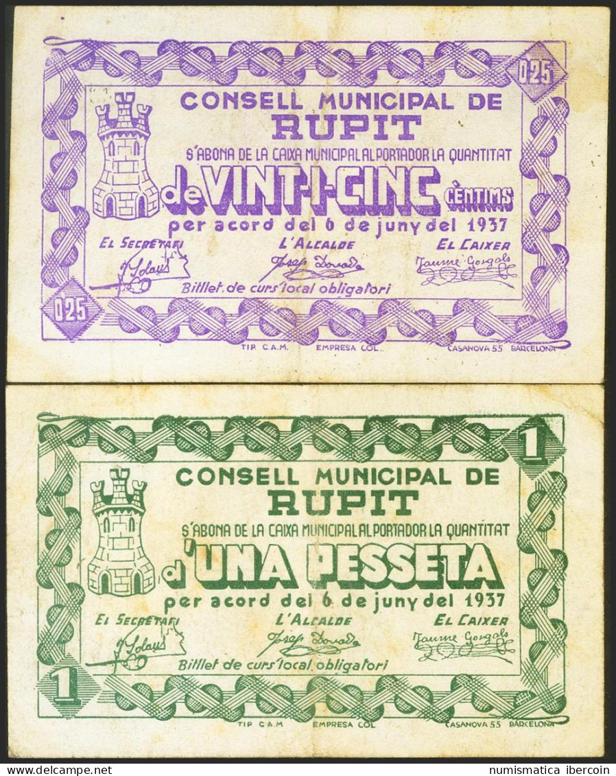 RUPIT (BARCELONA). 25 Céntimos Y 1 Peseta. Junio 1937. (González: 9774/75). Rar - Autres & Non Classés
