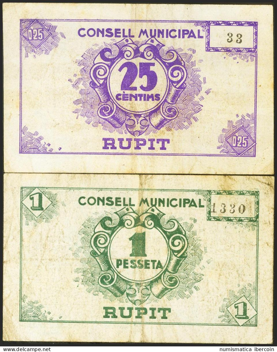 RUPIT (BARCELONA). 25 Céntimos Y 1 Peseta. Junio 1937. (González: 9774/75). Rar - Autres & Non Classés