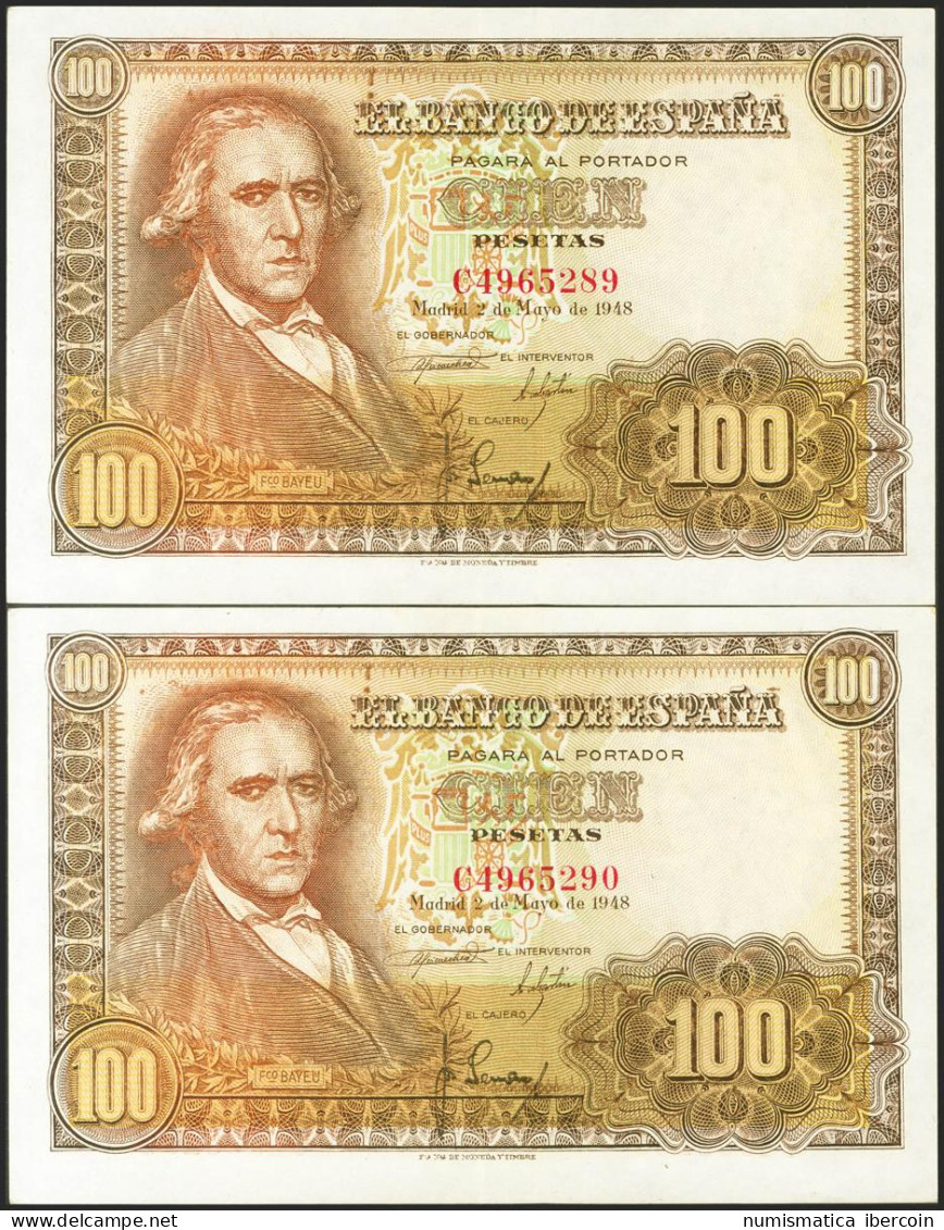 100 Pesetas. 2 De Mayo De 1948. Pareja Correlativa. Serie C. (Edifil 2021: 456a - Otros & Sin Clasificación